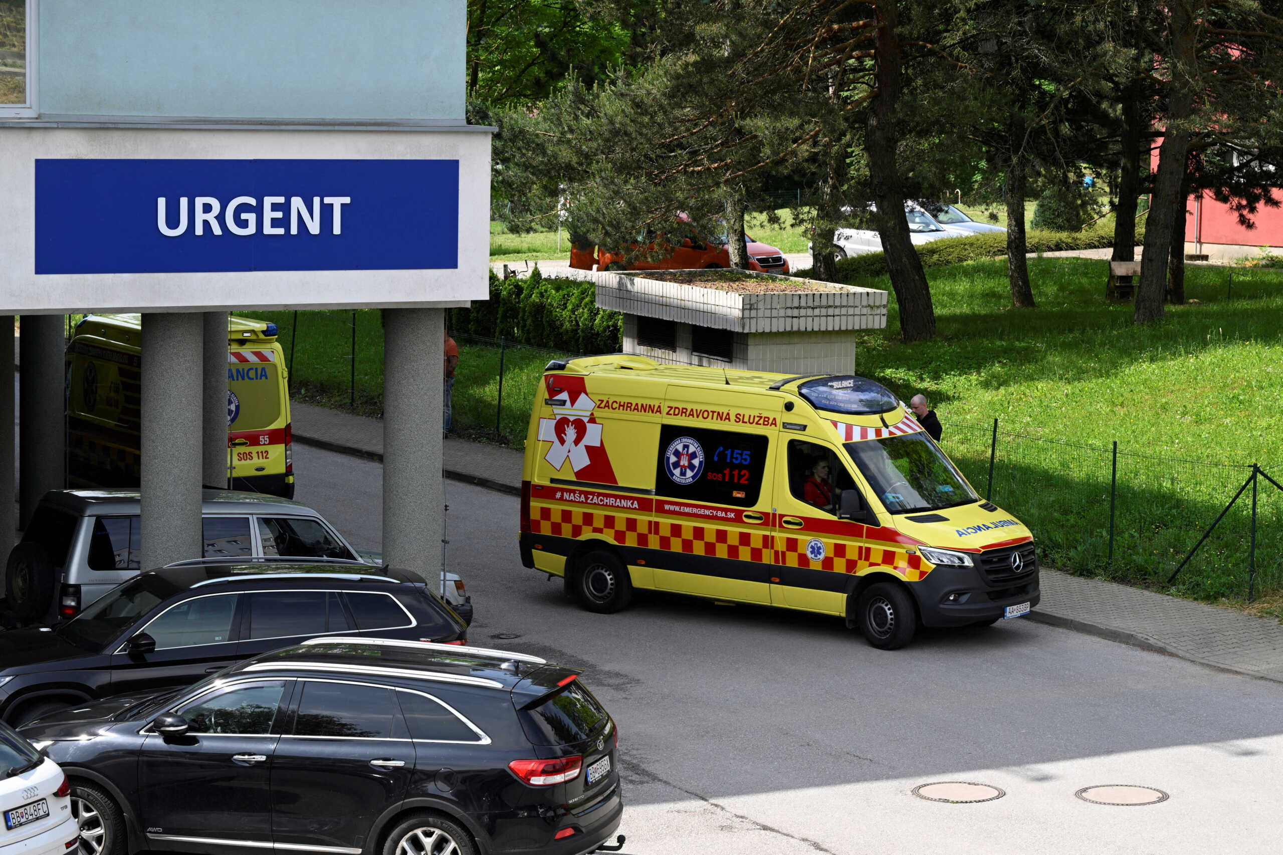 An ambulance leaves the F.D. Roosevelt University Hospital, where Slovak Prime Minister Robert Fico is hospitalised following an assassination attempt, in Banska Bystrica, Slovakia, May 21, 2024. REUTERS