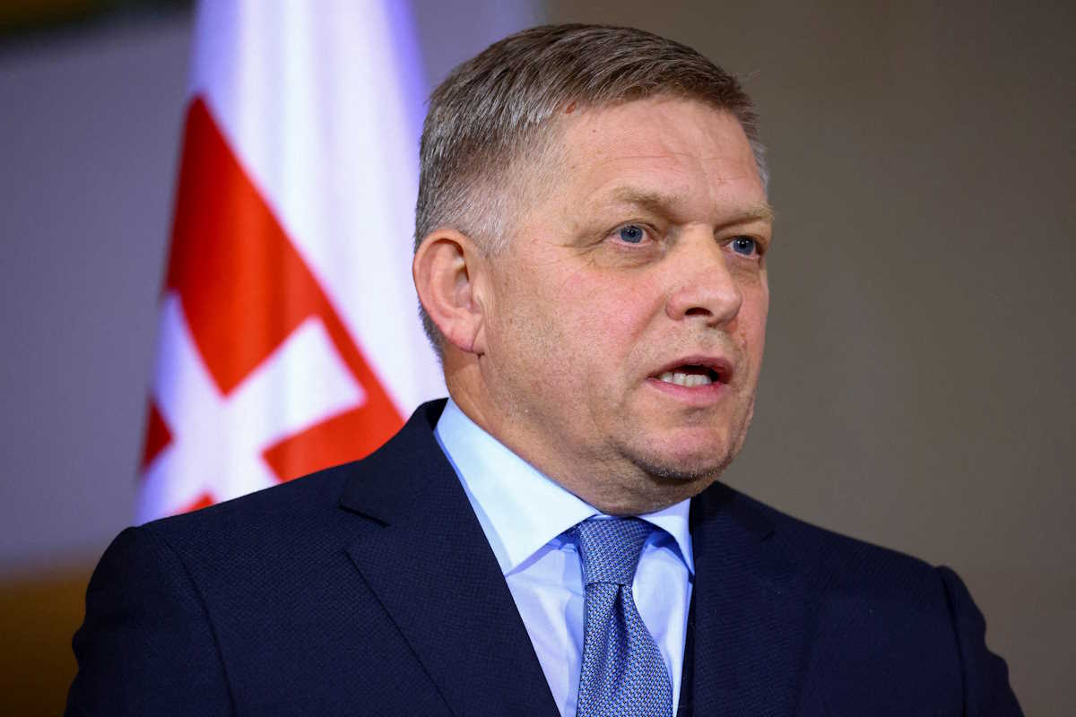 FILE PHOTO: Slovakia's Prime Minister Robert Fico speaks during a press conference with German Chancellor Olaf Scholz in Berlin, Germany, January 24, 2024. REUTERS