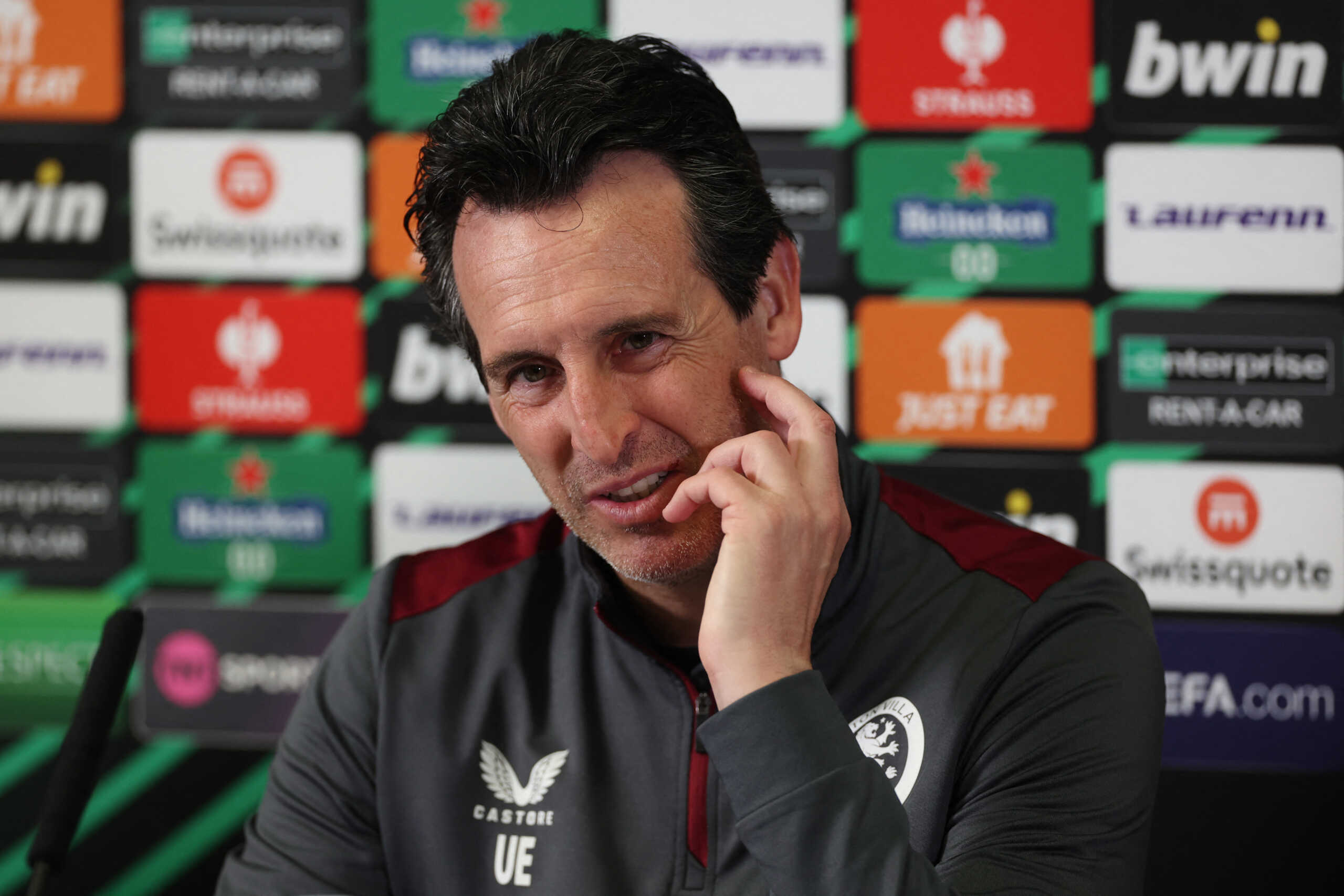 Soccer Football - Europa Conference League - Aston Villa Press Conference - Bodymoor Heath Training Ground, Bodymoor Heath, Britain - May 1, 2024  Aston Villa manager Unai Emery during the press conference Action Images via Reuters