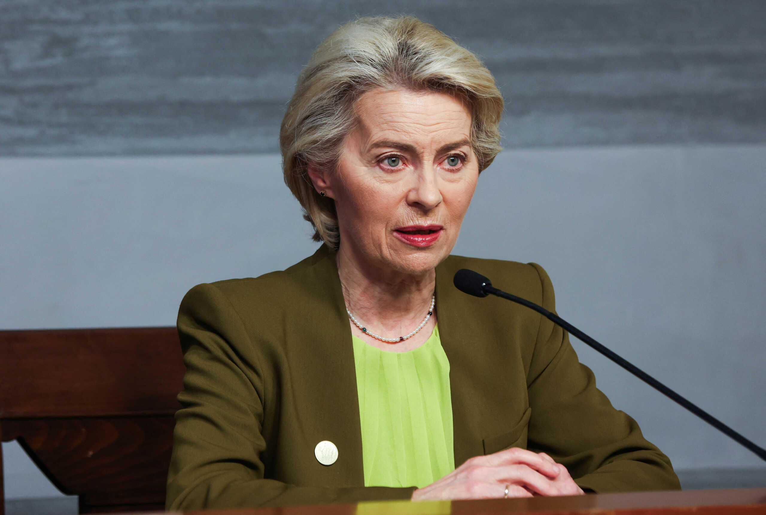 European Commission President Ursula von der Leyen attends a press conference at the government palace in Beirut, Lebanon May 2, 2024. REUTERS