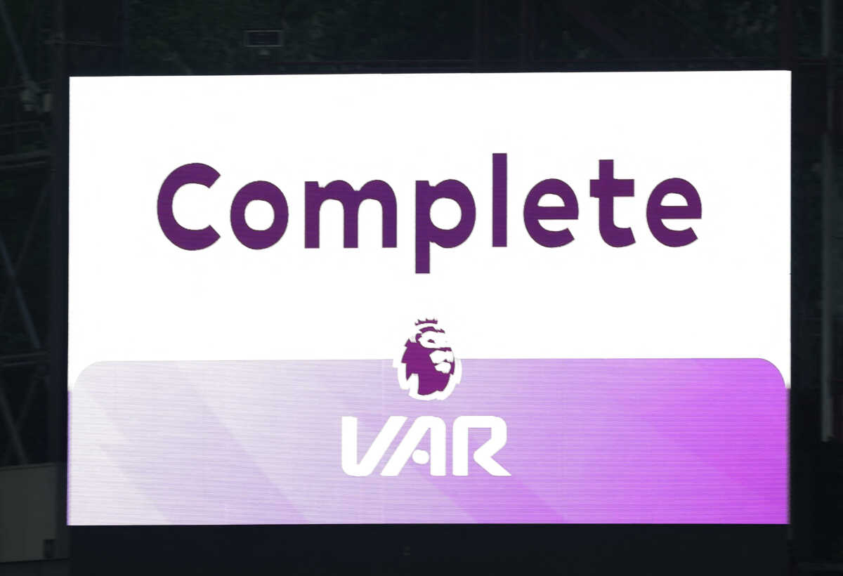 Soccer Football - Premier League - Aston Villa v Chelsea - Villa Park, Birmingham, Britain - April 27, 2024 The big screen displays a VAR review message Action Images via Reuters