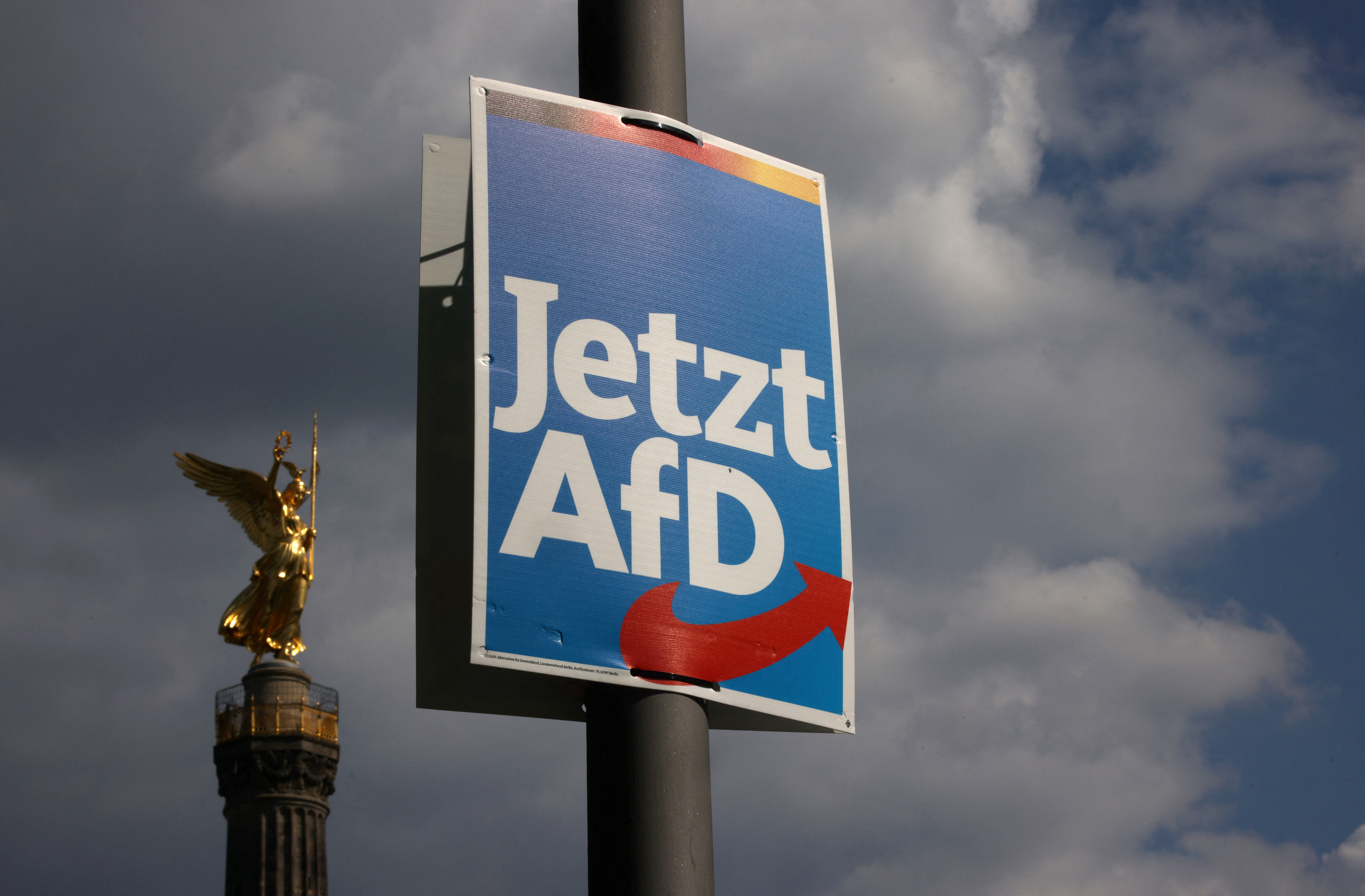 An election campaign poster of the right-wing Alternative for Germany (AfD) party for the upcoming 2024 European elections, is seen in Berlin, Germany, May 10, 2024. REUTERS