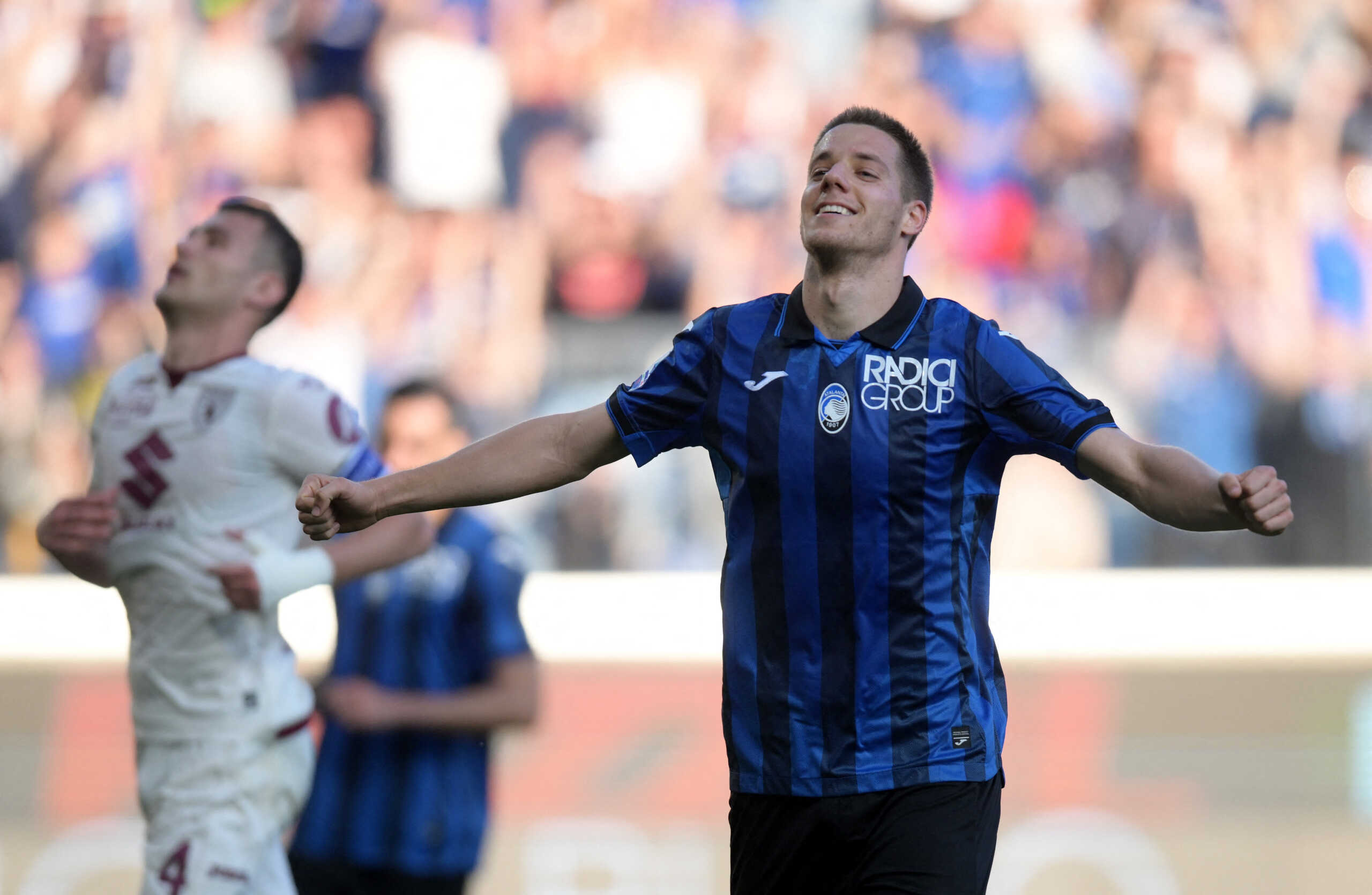 Soccer Football - Serie A - Atalanta v Torino - Stadio Atleti Azzurri, Bergamo, Italy - May 26, 2024 Atalanta's Mario Pasalic celebrates scoring their third goal REUTERS