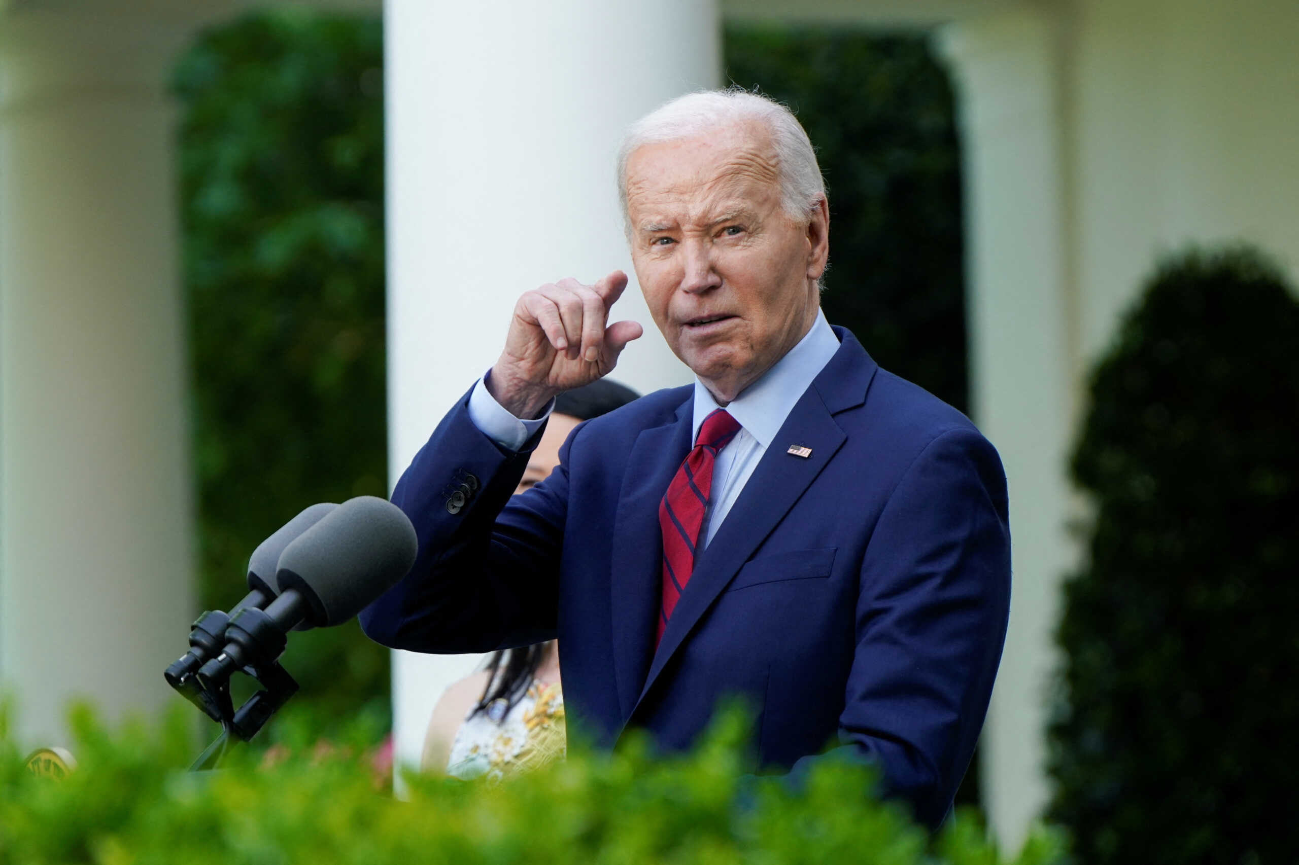 U.S. President Joe Biden delivers remarks at a reception celebrating Asian American, Native Hawaiian, and Pacific Islander Heritage Month, in the Rose Garden of the White House, in Washington, U.S., May 13, 2024. REUTERS