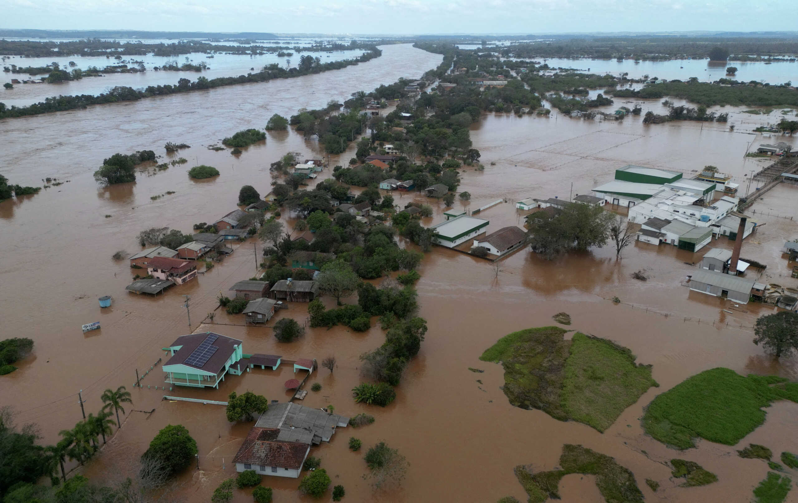 FILE PHOTO: An aerial view shows damage and floods after a cyclone hit southern towns, in Venancio Aires, Rio Grande do Sul state, Brazil September 5, 2023. REUTERS