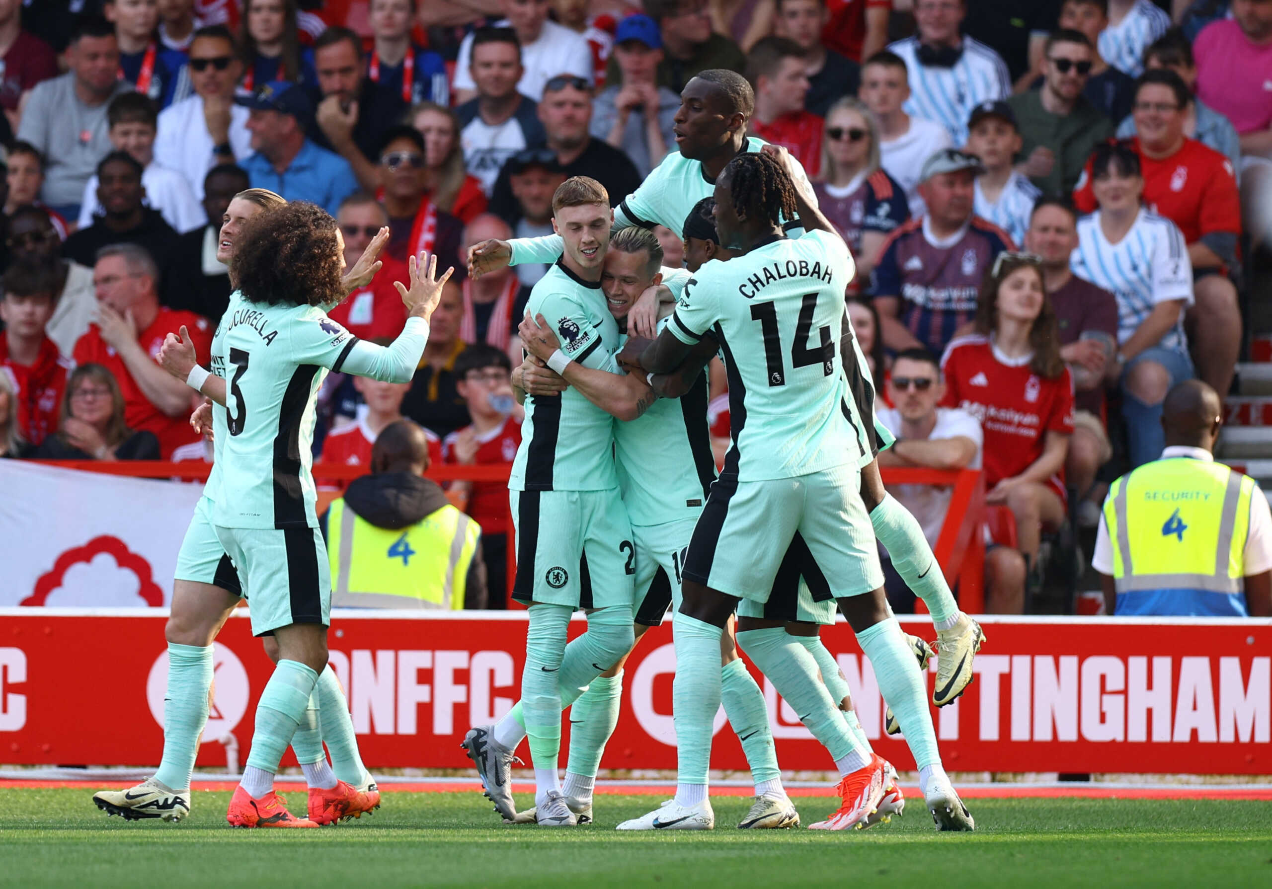 Soccer Football - Premier League - Nottingham Forest v Chelsea - The City Ground, Nottingham, Britain - May 11, 2024 Chelsea's Mykhailo Mudryk celebrates scoring their first goal with teammates REUTERS