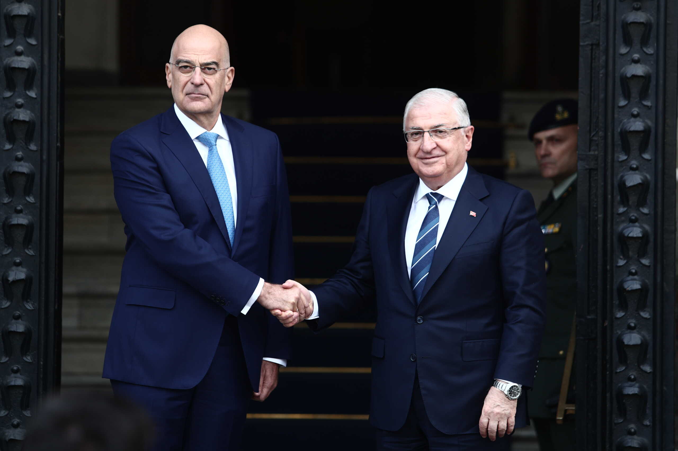 Συνάντηση του υπουργού Εθνικής Άμυνας Νίκου Δένδια με τον ομόλογό του της Τουρκίας Yasar Guler, στη Λέσχη Αξιωματικών Ενόπλων Δυνάμεων, Πέμπτη 7 Δεκεμβρίου 2023. 
(ΣΩΤΗΡΗΣ ΔΗΜΗΤΡΟΠΟΥΛΟΣ
