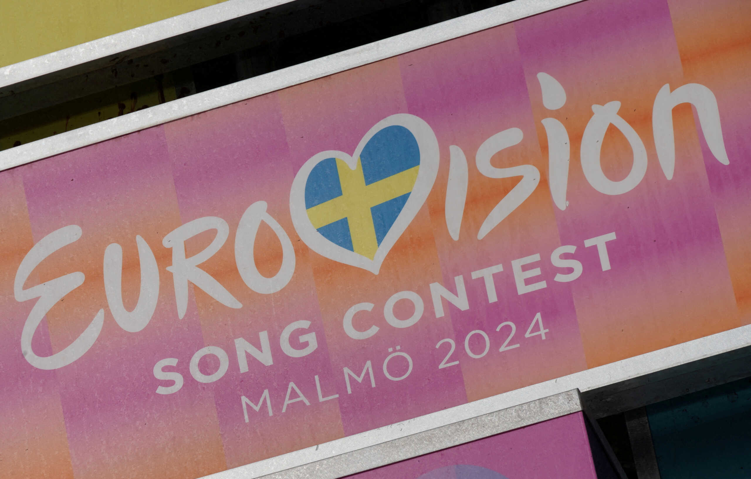 FILE PHOTO: A sign in the city centre advertises the 2024 Eurovision Song Contest in Malmo, Sweden, April 17, 2024. REUTERS