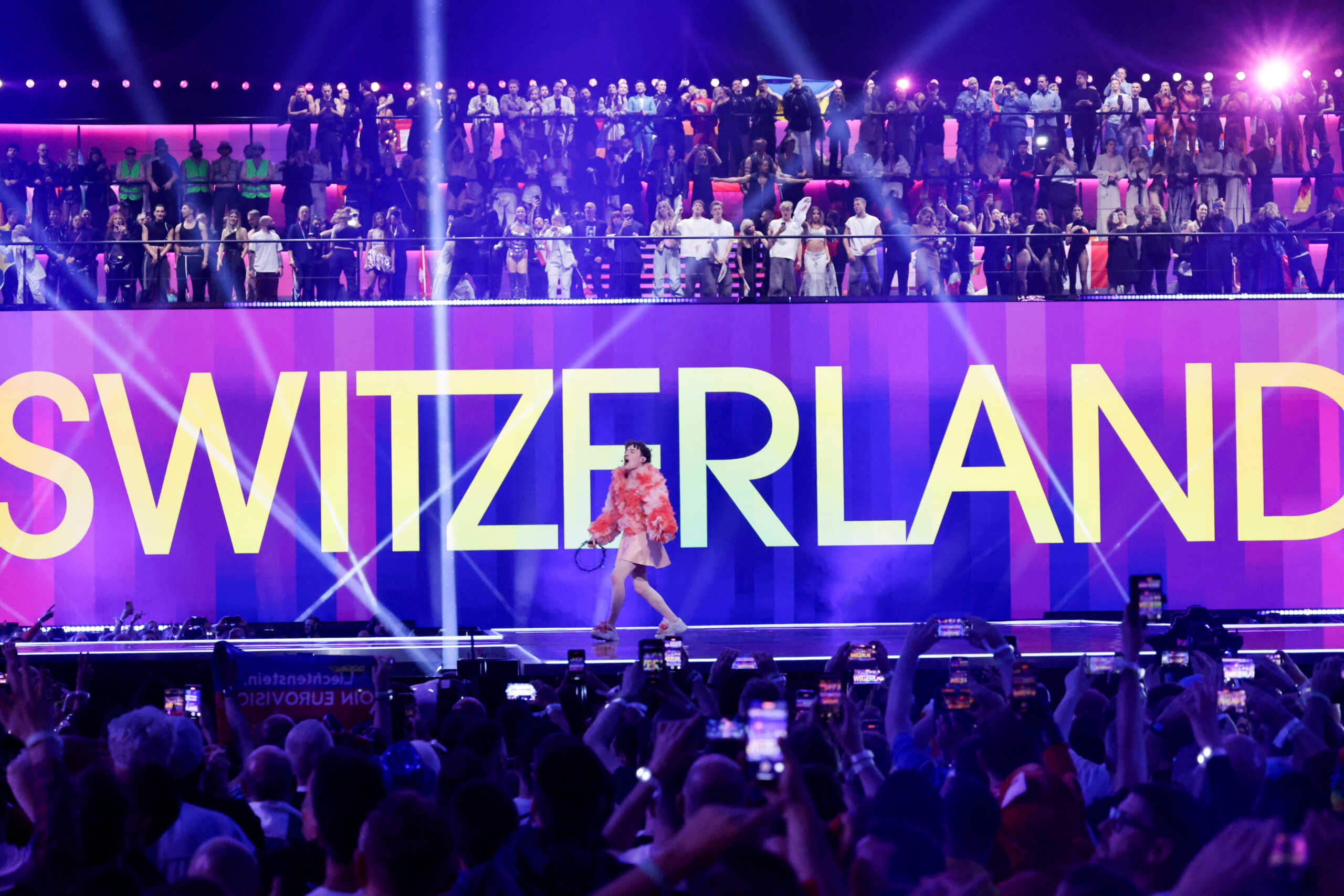 Nemo representing Switzerland celebrates on stage after winning during the Grand Final of the 2024 Eurovision Song Contest, in Malmo, Sweden, May 11, 2024. REUTERS