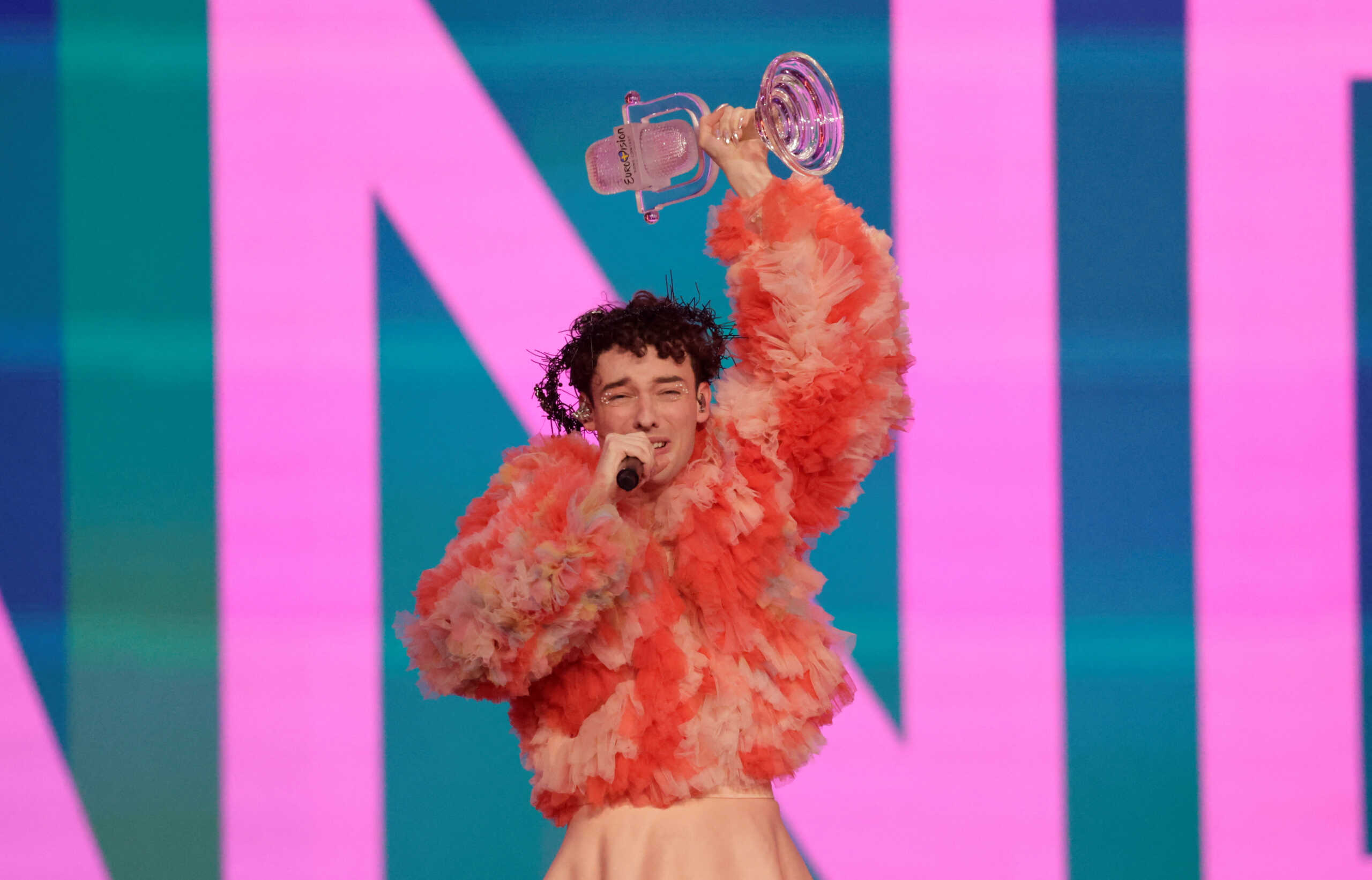 Nemo representing Switzerland celebrates after winning during the Grand Final of the 2024 Eurovision Song Contest, in Malmo, Sweden, May 11, 2024. REUTERS