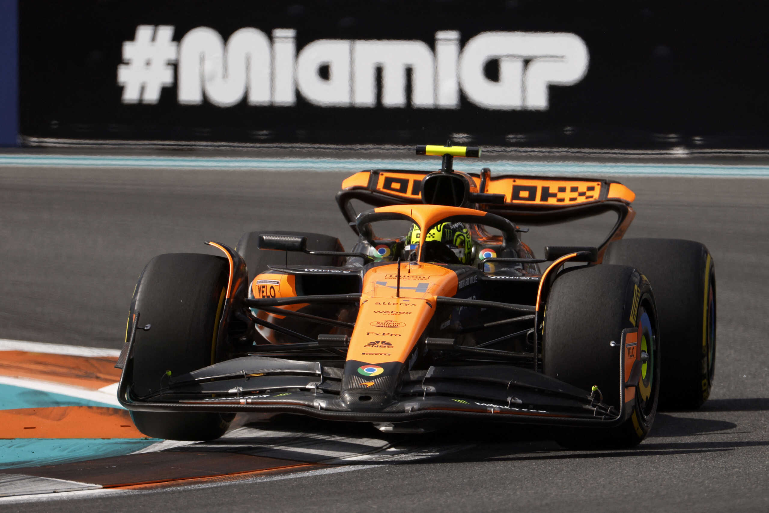 May 5, 2024; Miami Gardens, Florida, USA; McLaren driver Lando Norris (4) during the Miami Grand Prix at Miami International Autodrome. Mandatory Credit: Peter Casey-USA TODAY Sports