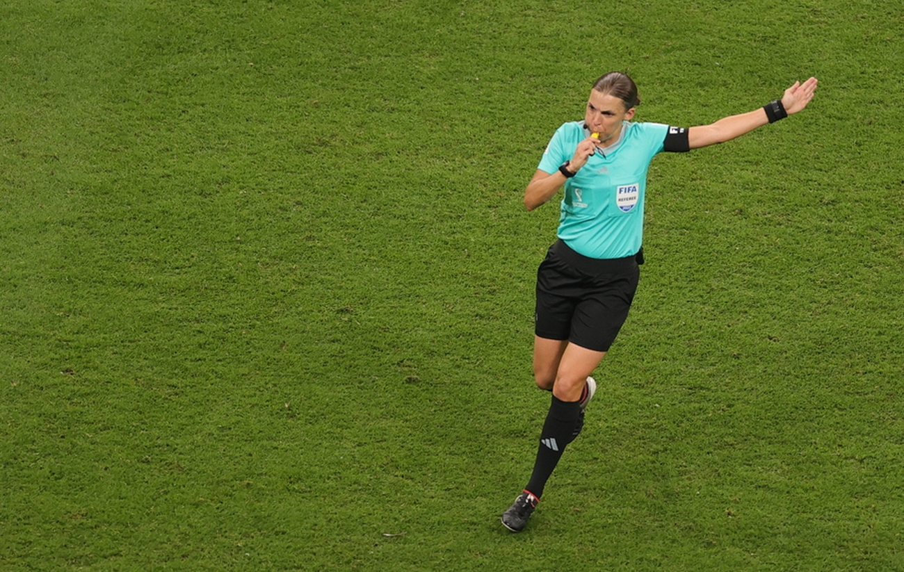 epa10342610 French referee Stephanie Frappart in action during the FIFA World Cup 2022 group E soccer match between Costa Rica and Germany at Al Bayt Stadium in Al Khor, Qatar, 01 December 2022.  EPA