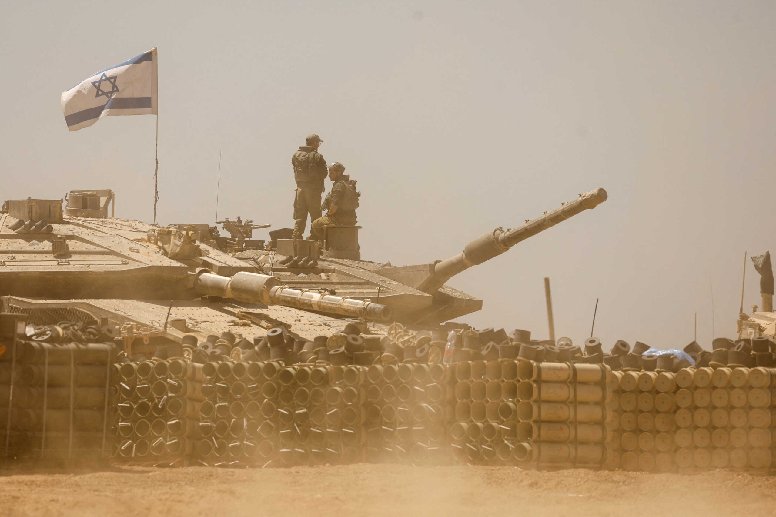 Israeli soldiers operate a military vehicle, amid the ongoing conflict between Israel and the Palestinian Islamist group Hamas, near the Israel-Gaza Border, in southern Israel, May 9, 2024. REUTERS