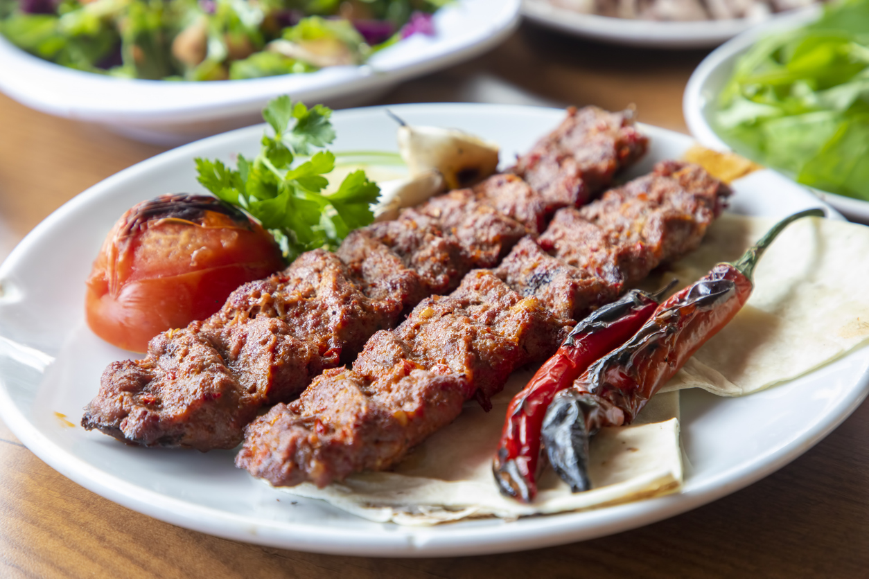 Traditional delicious Turkish foods; Adana kebab