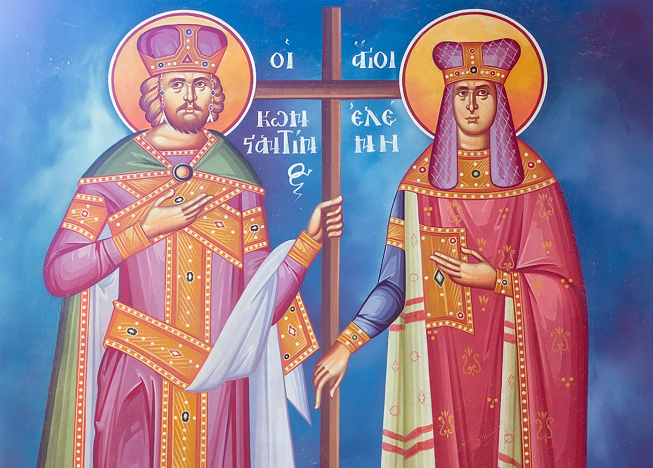 Saint Constantine, the first Roman Emperor to embrace the Christian faith, was the son of the Emperor Constantius Chlorus and the Empress Helen.