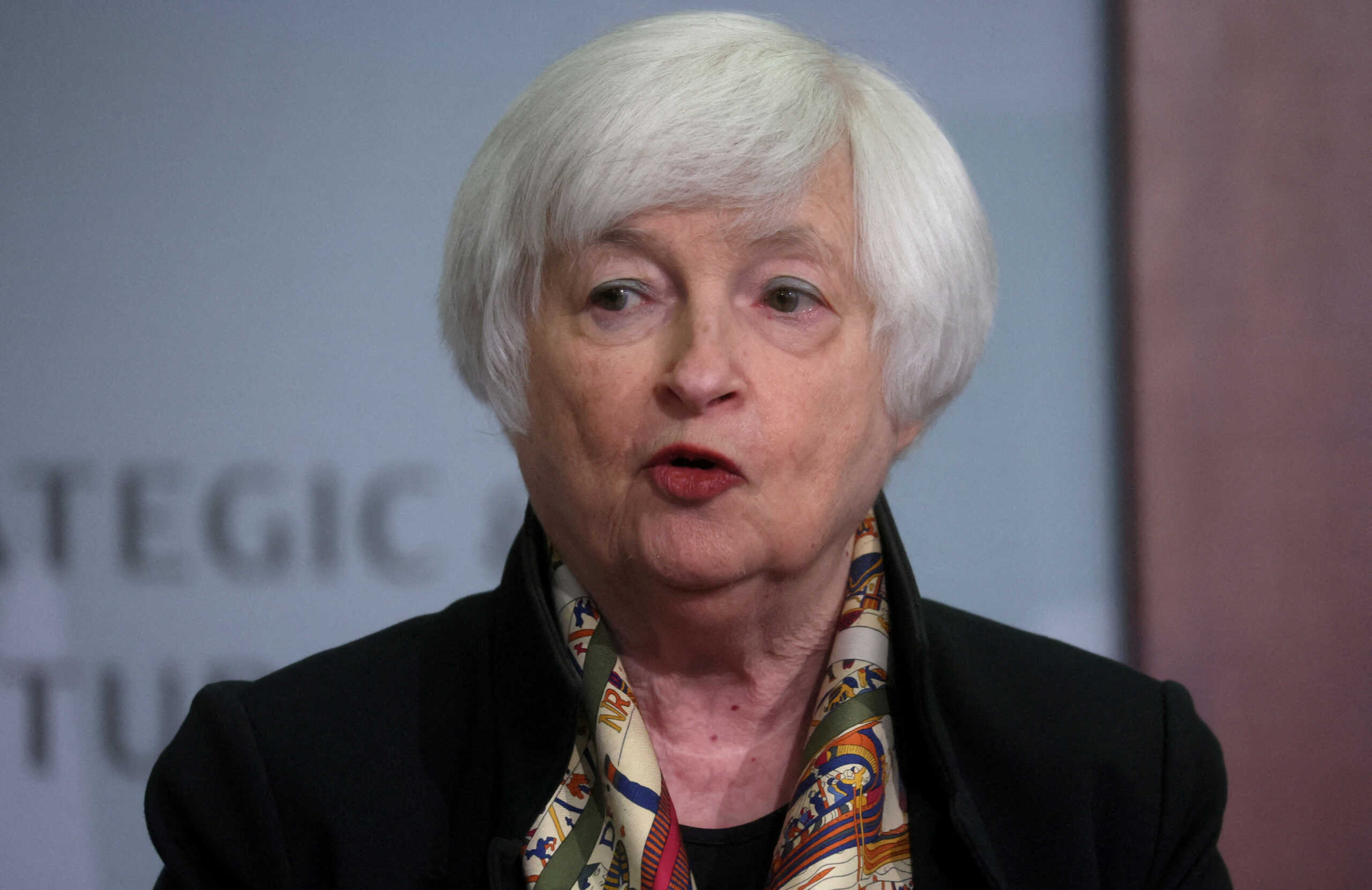 FILE PHOTO: U.S. Treasury Secretary Janet Yellen delivers remarks on "Next Steps in the Evolution of Development Finance" at a Center for Strategic and International Studies (CSIS) in Washington, U.S., February 9, 2023. REUTERS