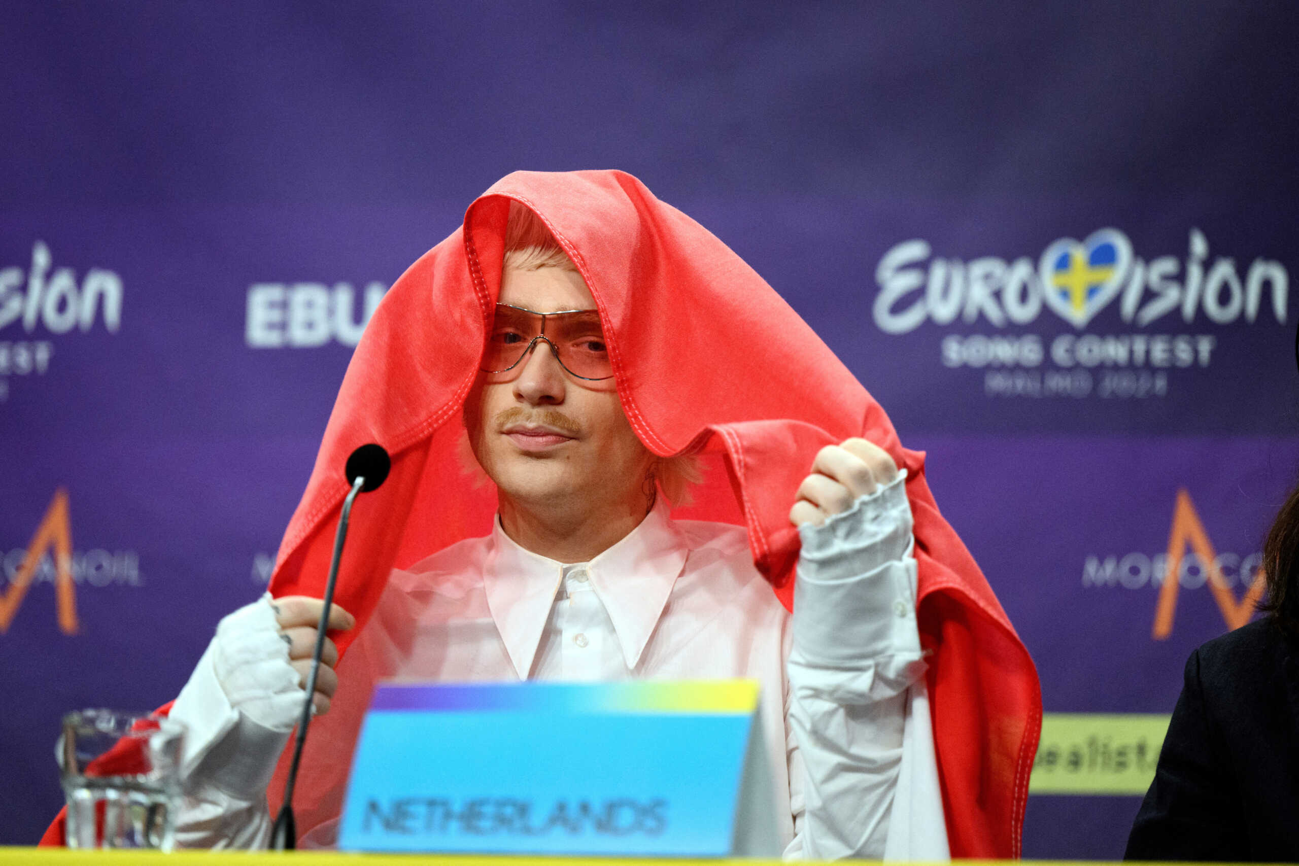Joost Klein, representing the Netherlands with the song "Europapa", attends a press conference with the entries that advanced to the final after the second semi-final of the 68th edition of the Eurovision Song Contest (ESC) at Malmo Arena, in Malmo, Sweden, May 9, 2024. TT News Agency