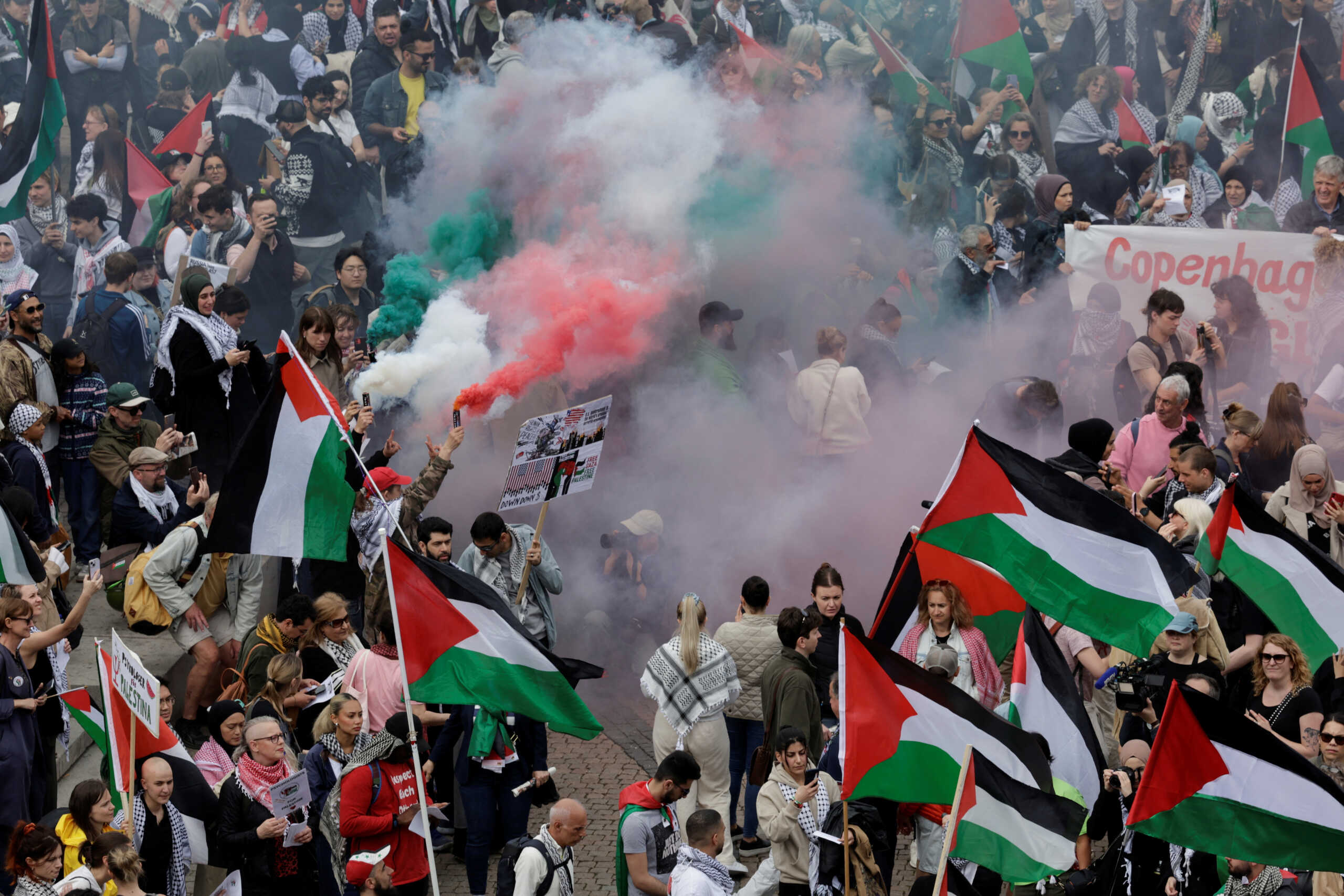 People protest against Israeli participation in the Eurovision Song Contest, ahead of the second semi-final, in Malmo Sweden, May 9, 2024. REUTERS