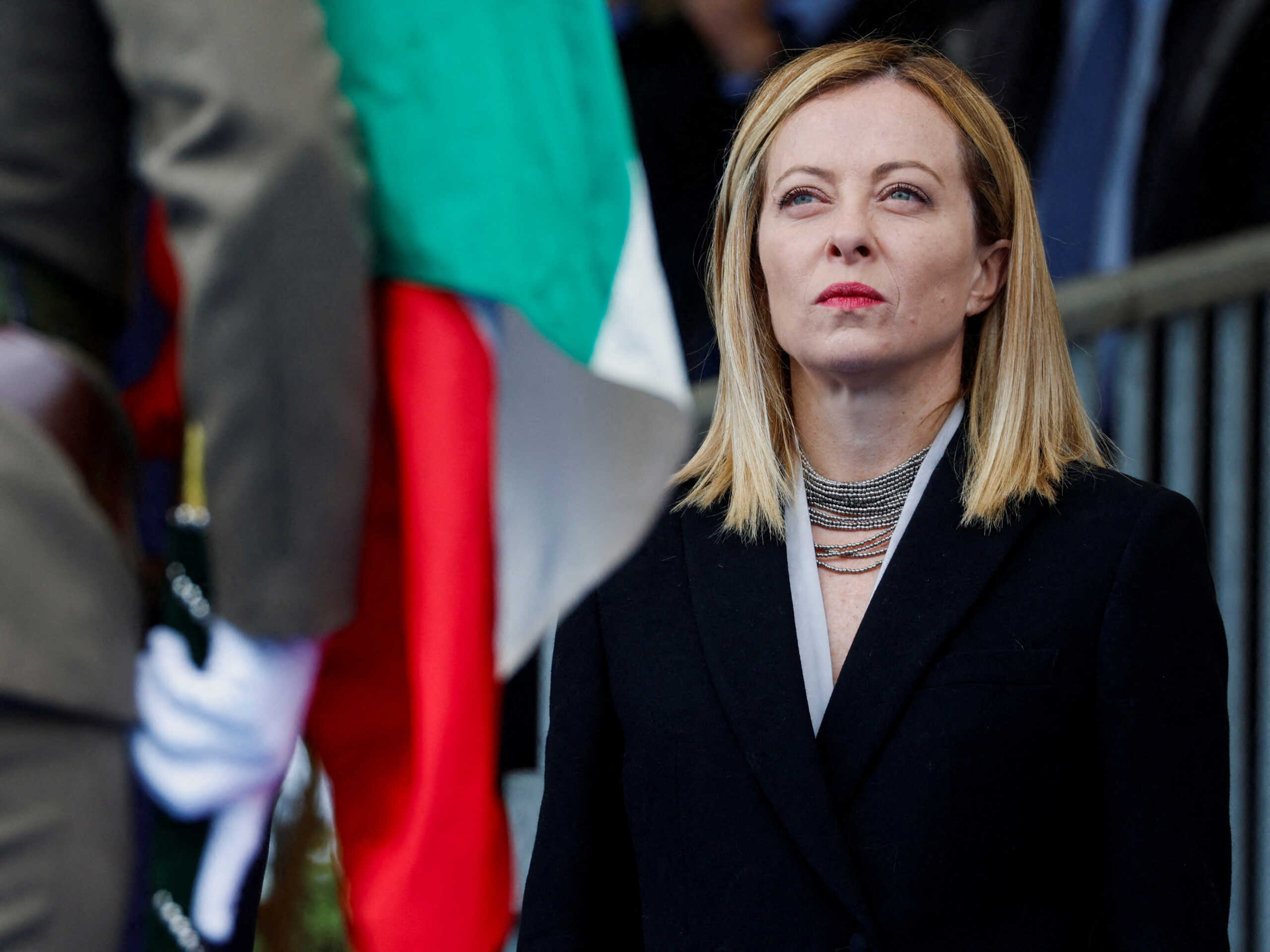 FILE PHOTO: Italy's Prime Minister Giorgia Meloni looks on as she attends a ceremony to mark the 163rd anniversary of the Italian Army, in Rome, Italy, May 3, 2024. REUTERS