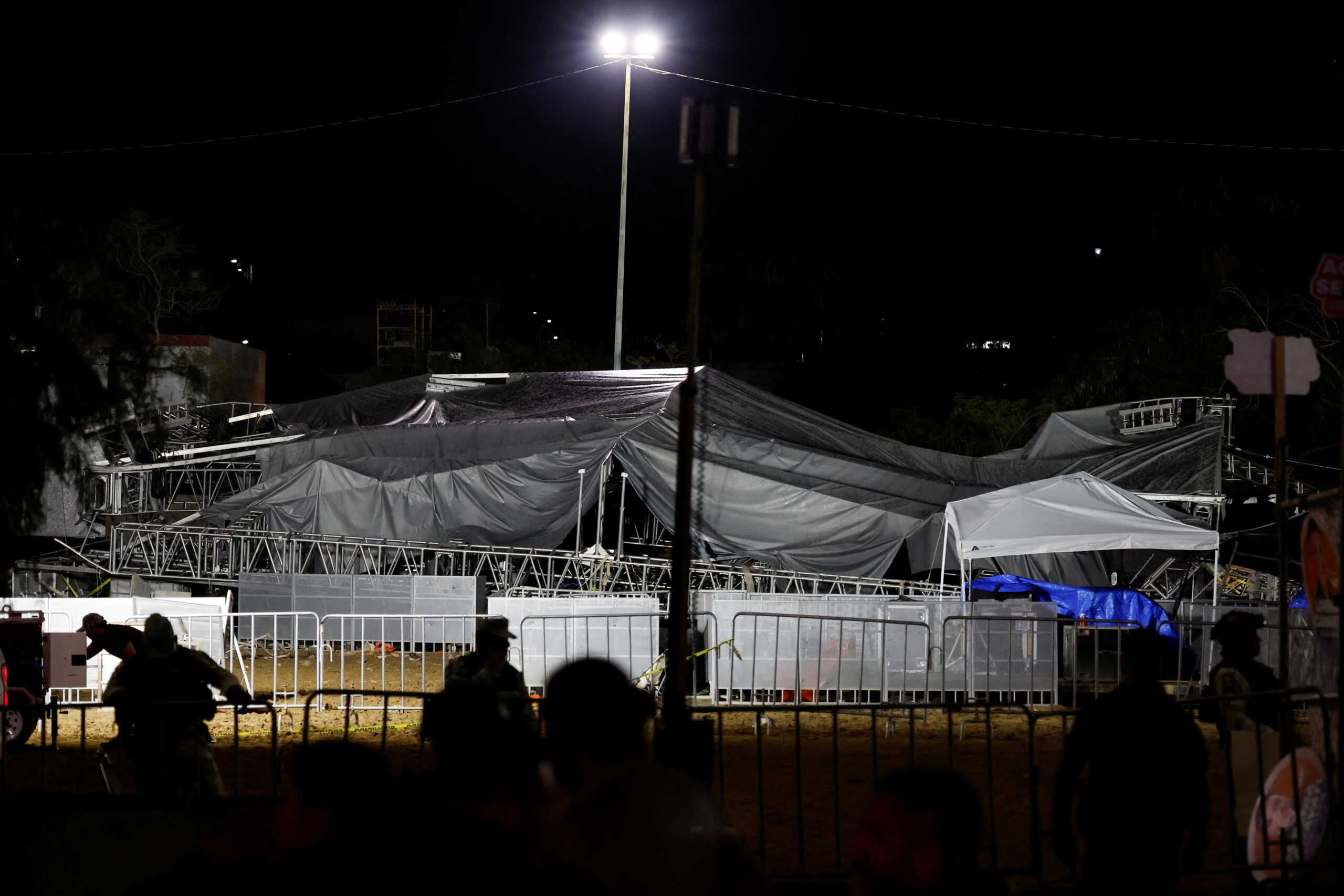 A view of the structure that collapsed due to a gust of wind, resulting in multiple fatalities and injuries, at a campaign event for the Citizens' Movement party, in San Pedro Garza Garcia, Nuevo Leon, Mexico May 22, 2024. REUTERS
