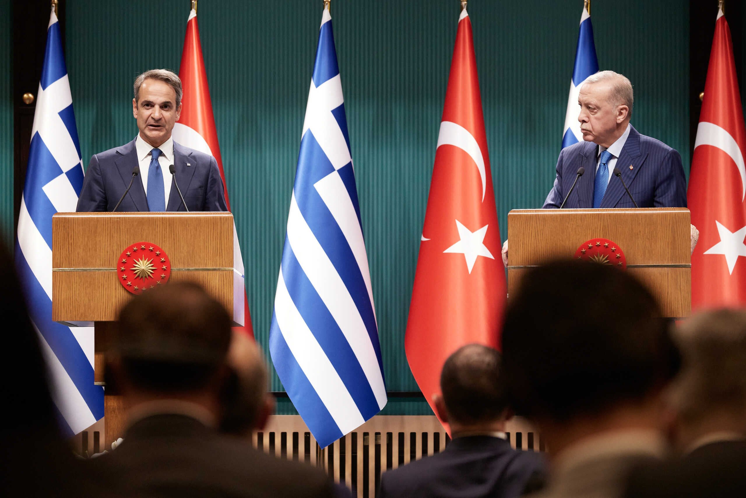 Συνάντηση του Πρωθυπουργού Κυριάκου Μητσοτάκη με τον Πρόεδρο της Τουρκίας, Ρετζέπ Ταγίπ Ερντογάν στο Προεδρικό Μέγαρο στην Άγκυρα, Δευτέρα 13 Μαΐου 2024. 
(ΔΗΜΗΤΡΗΣ ΠΑΠΑΜΗΤΣΟΣ