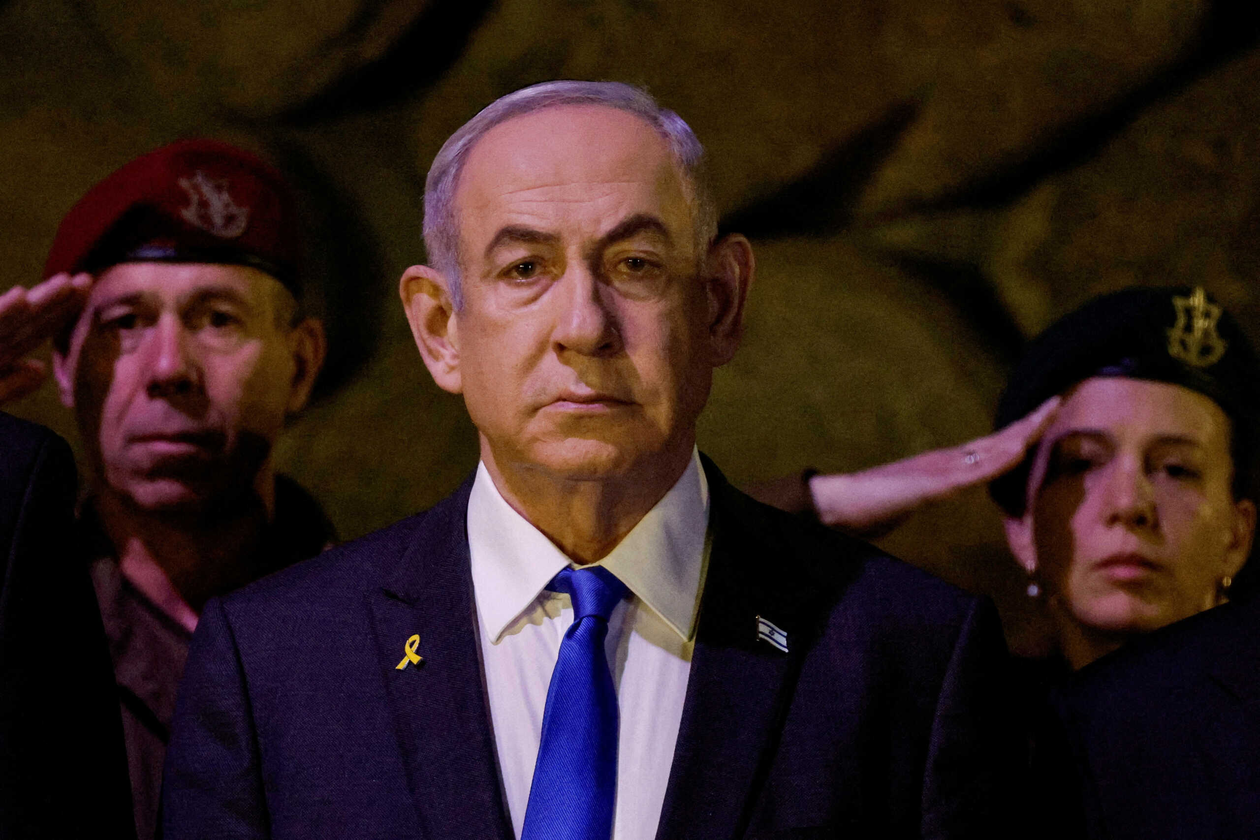 FILE PHOTO: Israeli Prime Minister Benjamin Netanyahu attends a wreath-laying ceremony marking Holocaust Remembrance Day in the Hall of Remembrance at Yad Vashem, the World Holocaust Remembrance Centre, in Jerusalem, May 6, 2024. REUTERS