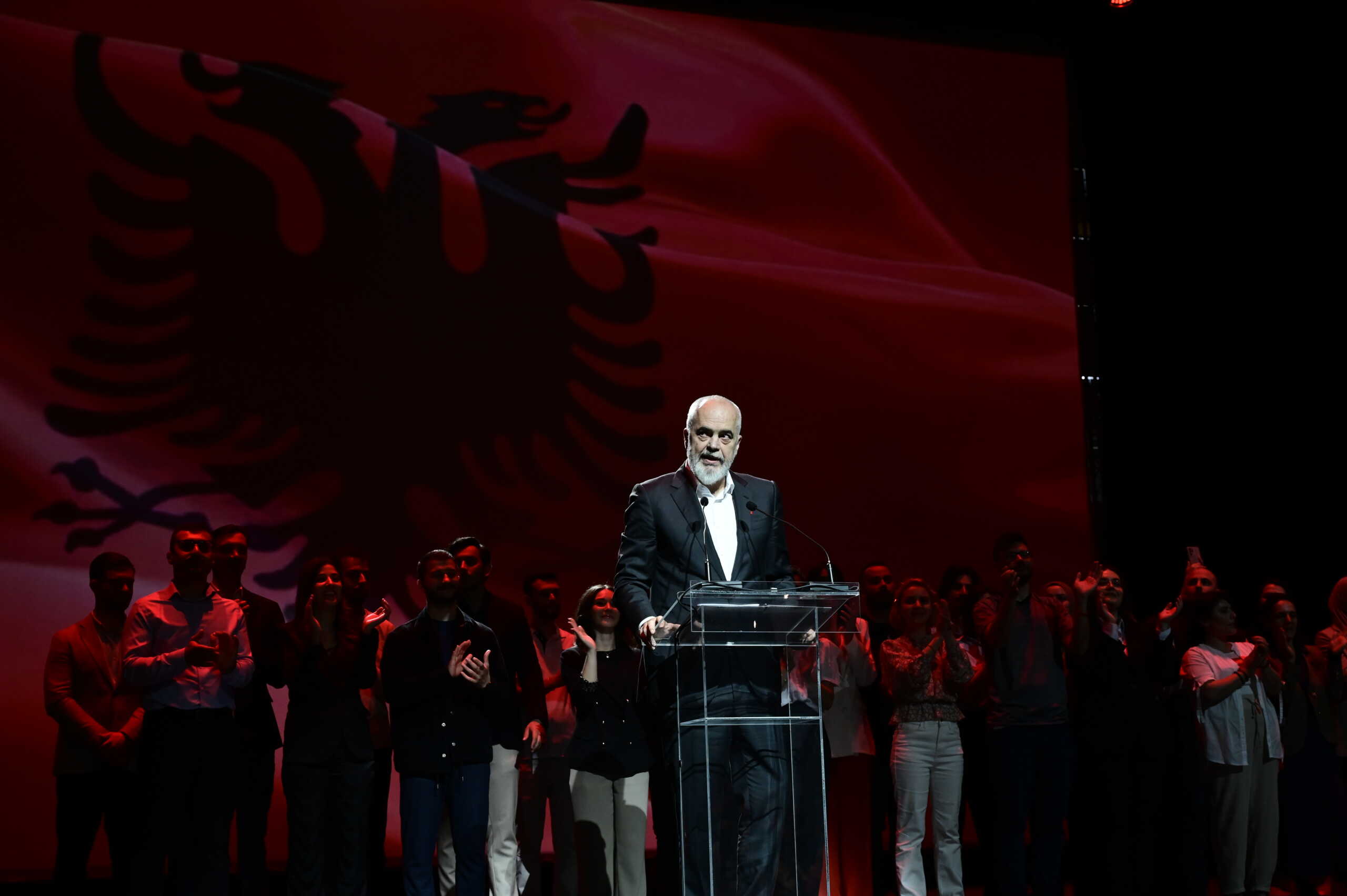Εκδήλωση με ομιλία του πρωθυπουργού της Αλβανίας Έντι Ράμα  ενόψει των εθνικών εκλογών του 2025, στο Κλειστό Γυμναστήριο Γαλατσίου στην Αθήνα, Κυριακή 12 Μαΐου 2024. 
(ΜΙΧΑΛΗΣ ΚΑΡΑΓΙΑΝΝΗΣ