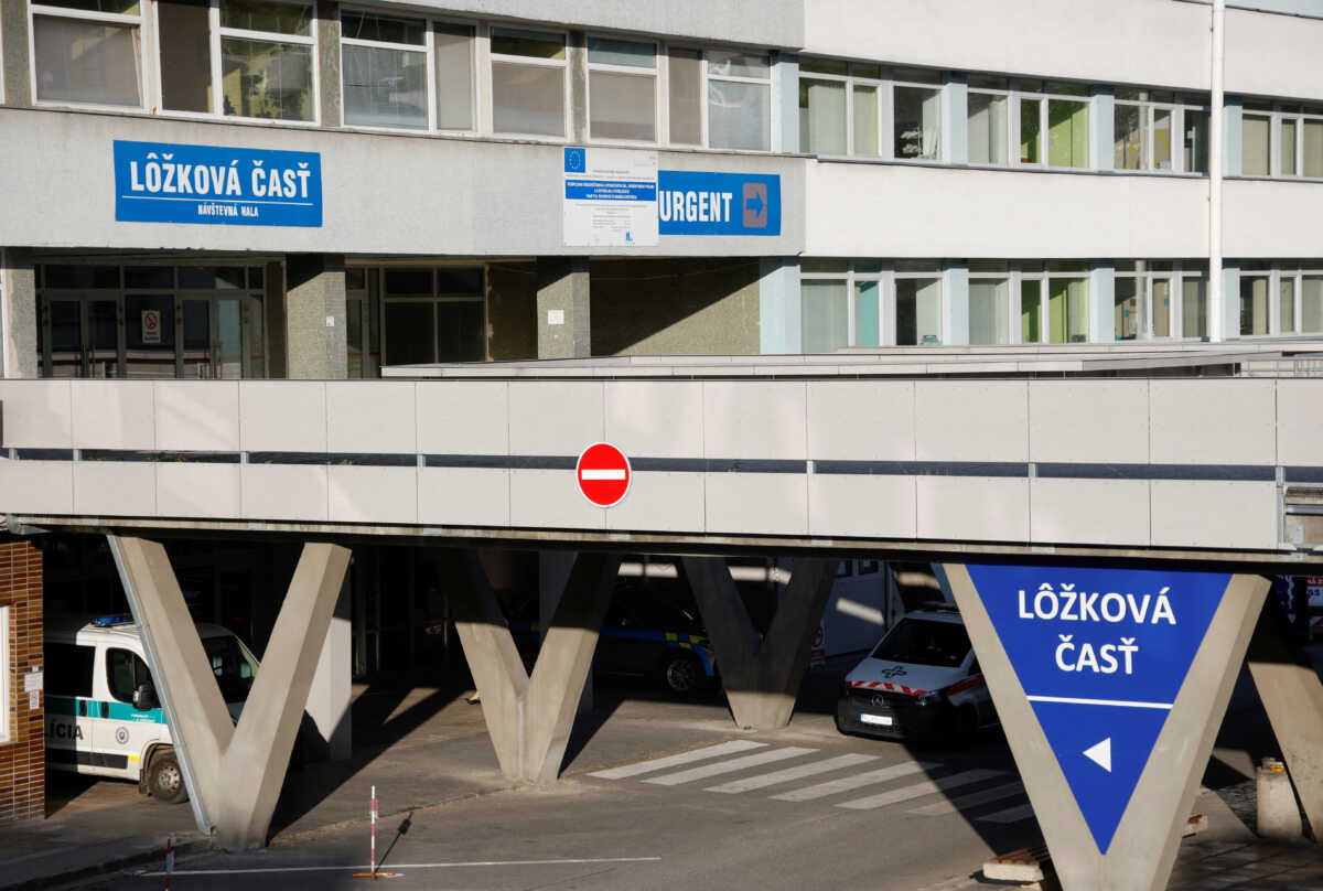 A police vehicle is parked outside F.D. Roosevelt University Hospital where Slovak Prime Minister Robert Fico was taken after a shooting incident in Handlova, in Banska Bystrica, Slovakia, May 17, 2024. REUTERS