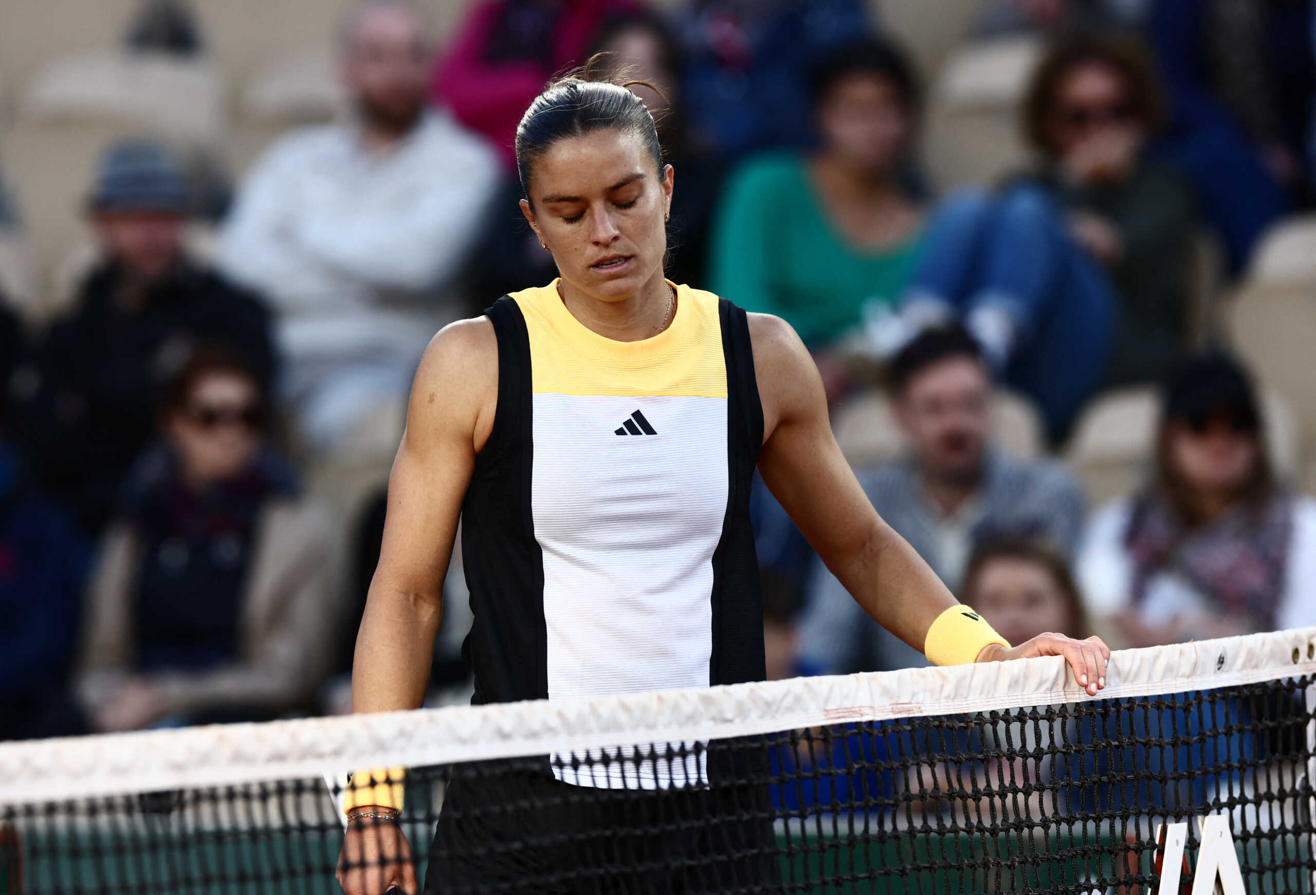 Tennis - French Open - Roland Garros, Paris, France - May 27, 2024 Greece's Maria Sakkari reacts during her first round match against France's Varvara Gracheva REUTERS