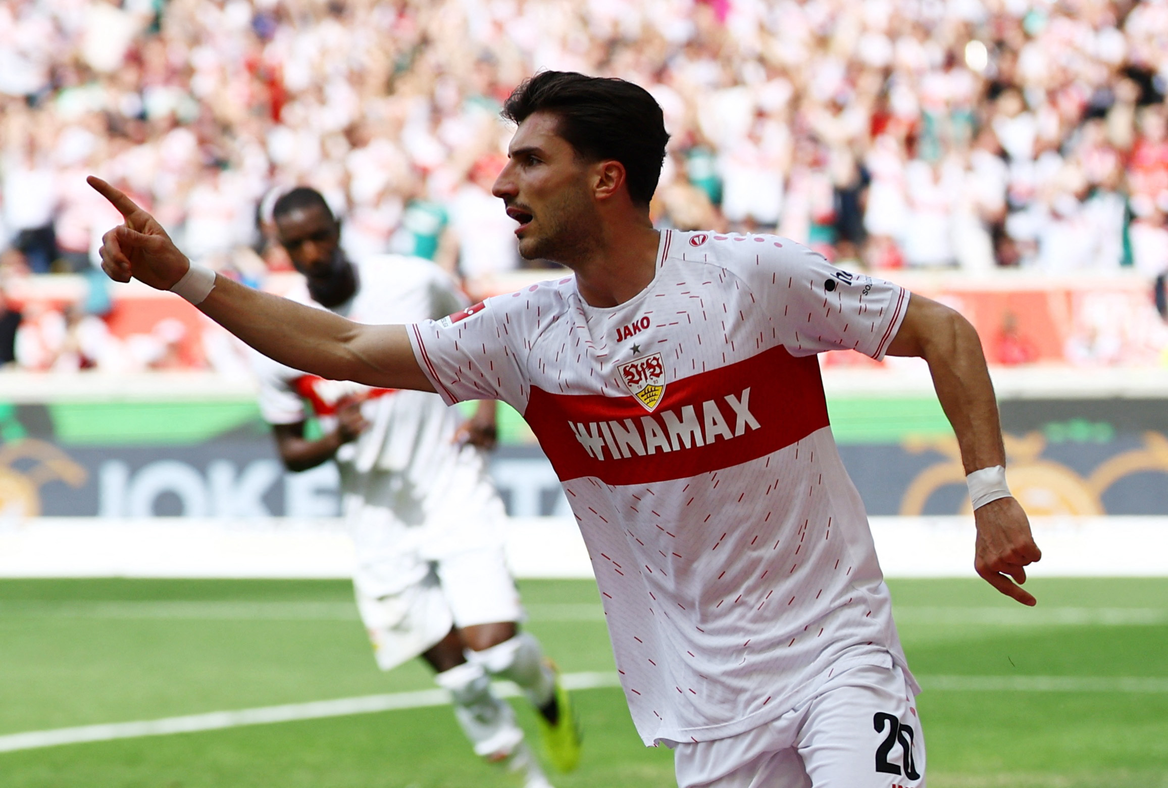 Soccer Football - Bundesliga - VfB Stuttgart v Bayern Munich - MHPArena, Stuttgart, Germany - May 4, 2024 VfB Stuttgart's Leonidas Stergiou celebrates scoring their first goal REUTERS