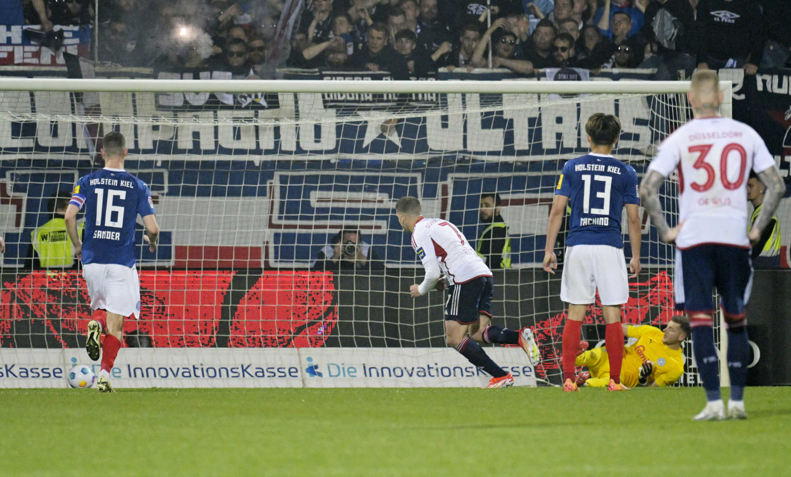 Soccer Football - 2. Bundesliga - Holstein Kiel v Fortuna Duesseldorf - Holstein-Stadion, Kiel, Germany -  May 11, 2024 Fortuna Duesseldorf's Christos Tzolis celebrates scoring their first goal REUTERS