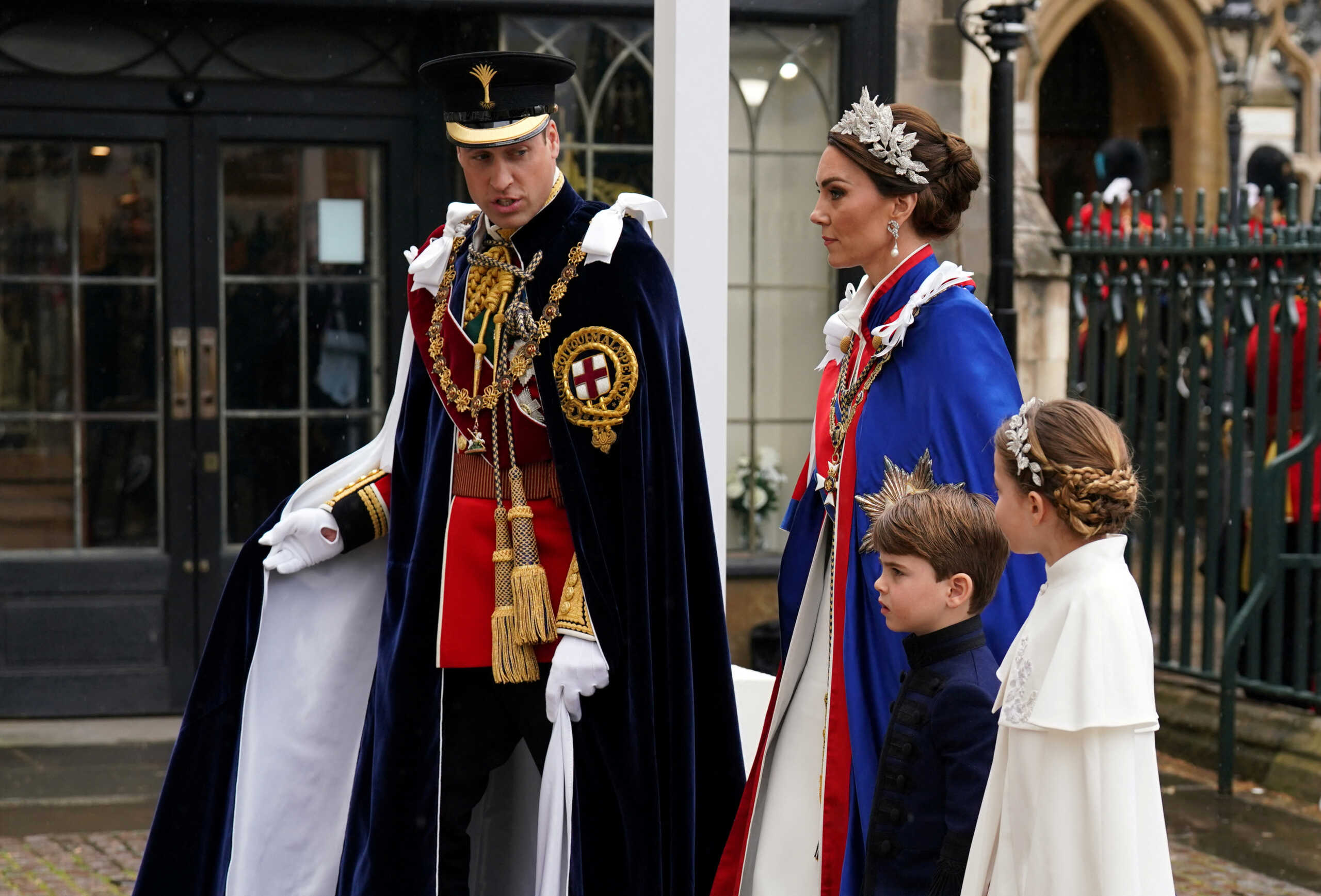 The Prince and Princess of Wales with Princess Charlotte and Prince Louis arriving at Westminster Abbey, central London, ahead of the coronation ceremony of King Charles III and Queen Camilla.    Picture date: Saturday May 6, 2023.  Andrew Milligan