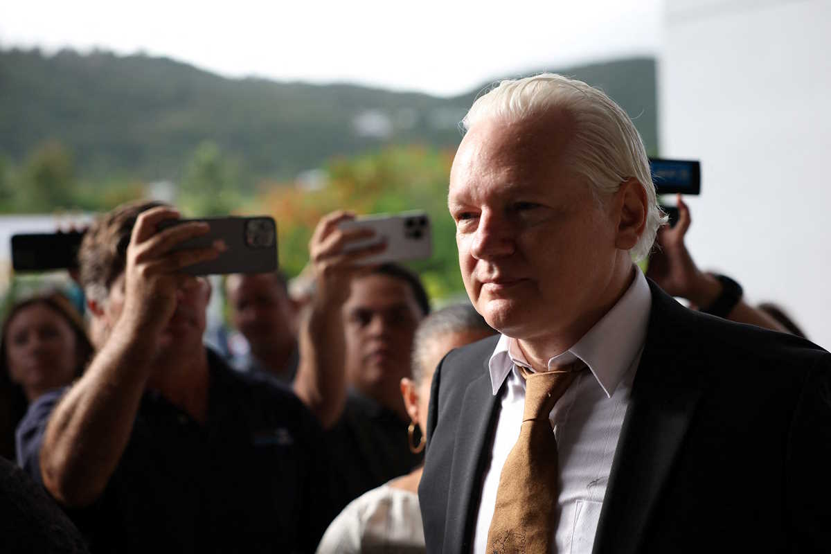 WikiLeaks founder Julian Assange arrives at a United States District Court in Saipan, Northern Mariana Islands, U.S., June 26, 2024. REUTERS