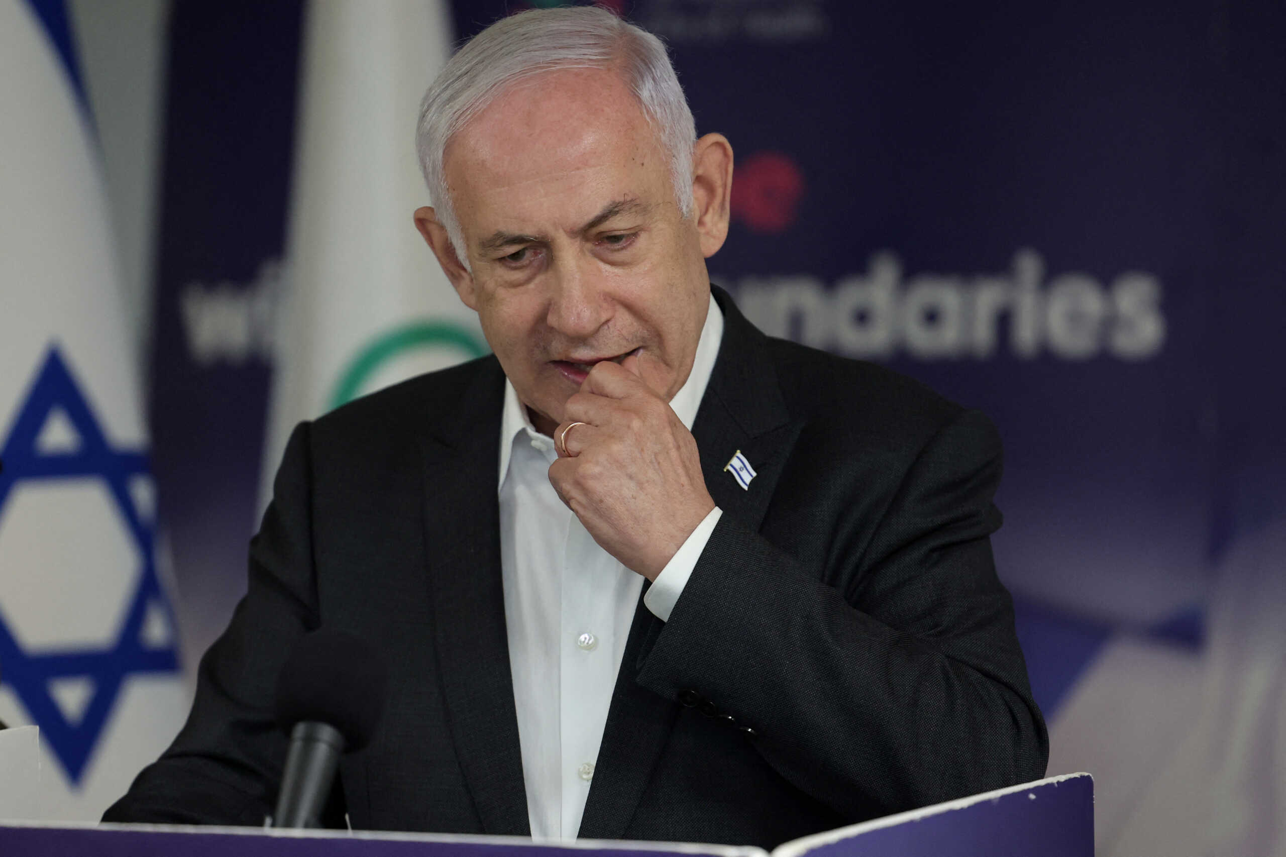 Israeli Prime Minister Benjamin Netanyahu speaks during a press conference at the Sheba Tel-HaShomer Medical Centre, in Ramat Gan on June 8, 2024 amid the ongoing conflict in the Palestinian territory between Israel and the militant group Hamas. Israel said its forces rescued four hostages alive from a Gaza refugee camp on June 8 as it intensified an assault despite scrutiny over a deadly strike on a UN-run school there. The four had been kidnapped by Hamas from the Nova music festival during the October 7 attacks that sparked the war, the army said.  JACK GUEZ