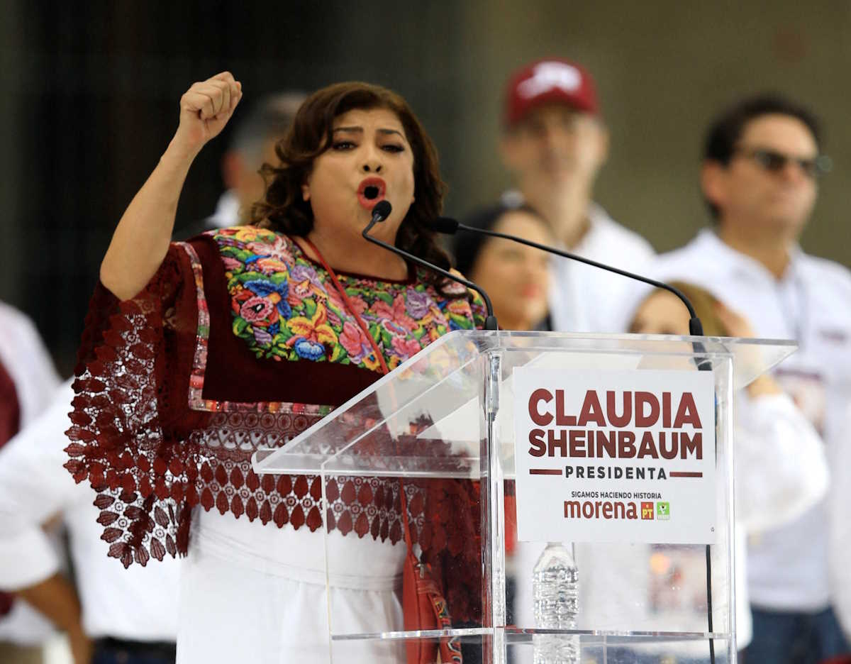 Mexico City mayoral candidate of the ruling MORENA party Clara Brugada speaks during Presidential candidate of the ruling MORENA party Claudia Sheinbaum's closing campaign rally at Zocalo Square, in Mexico City, Mexico May 29, 2024. REUTERS