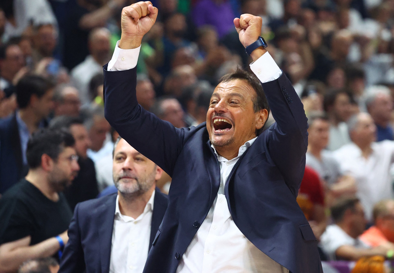 Basketball - EuroLeague - Final - Real Madrid v Panathinaikos BC - Uber Arena, Berlin, Germany - May 26, 2024 Panathinaikos BC coach Ergin Ataman reacts REUTERS