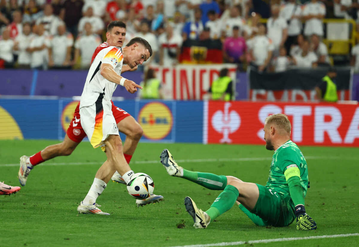 Soccer Football - Euro 2024 - Round of 16 - Germany v Denmark - Dortmund BVB Stadion, Dortmund, Germany - June 29, 2024 Germany's Florian Wirtz scores a goal that was later disallowed REUTERS