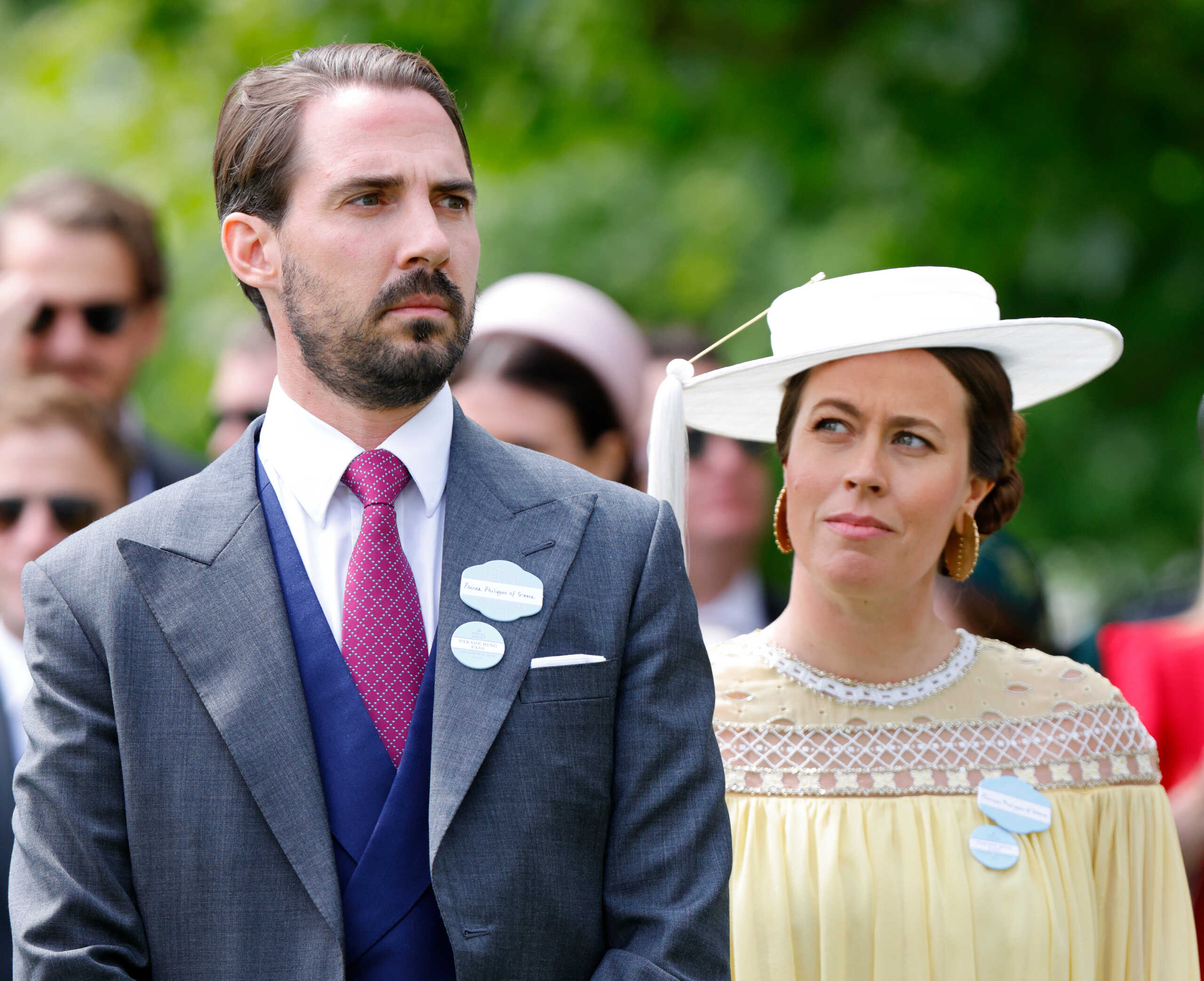 ASCOT, UNITED KINGDOM - JUNE 18: (EMBARGOED FOR PUBLICATION IN UK NEWSPAPERS UNTIL 24 HOURS AFTER CREATE DATE AND TIME) Prince Philippos of Greece and Princess Nina of Greece attend day one of Royal Ascot 2024 at Ascot Racecourse on June 18, 2024 in Ascot, England. (Photo by Max Mumby