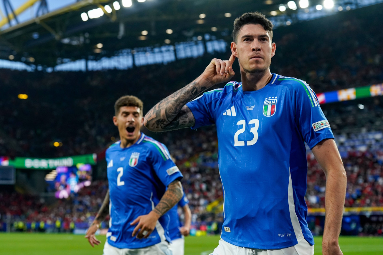 Dortmund, Germany, June 15th 2024: Alessandro Bastoni 23 Italy celebrates after scoring his teams first goal during the UEFA EURO, EM, Europameisterschaft,Fussball 2024 Germany Group B football match between Italy and Albania at BVB Stadion Dortmund in Dortmund, Germany. Daniela Porcelli