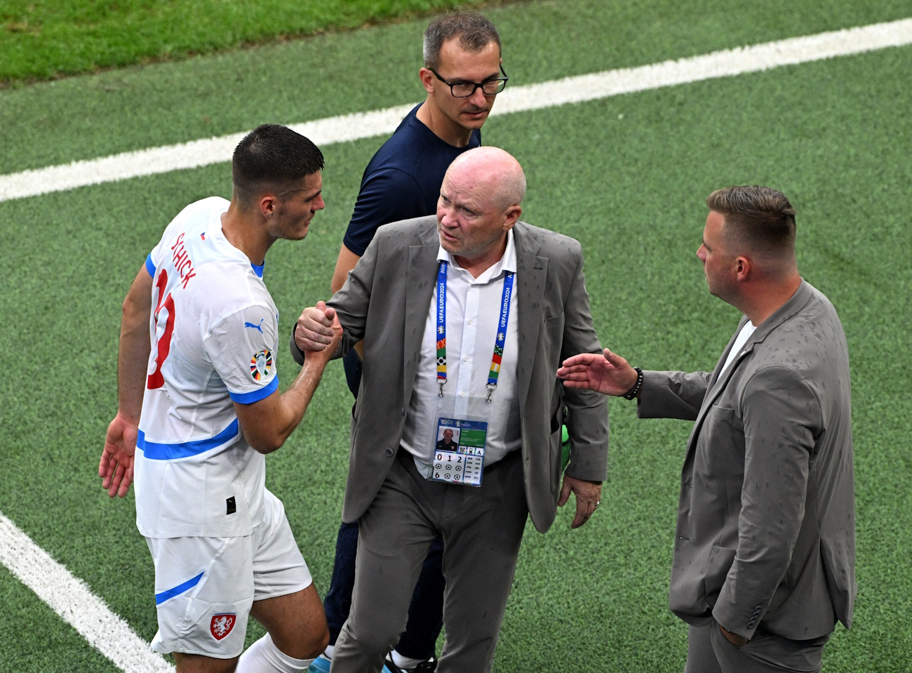 Soccer Football - Euro 2024 - Group F - Georgia v Czech Republic - Hamburg Volksparkstadion, Hamburg, Germany - June 22, 2024 Czech Republic's Patrik Schick shakes hands with coach Ivan Hasek after being substituted REUTERS