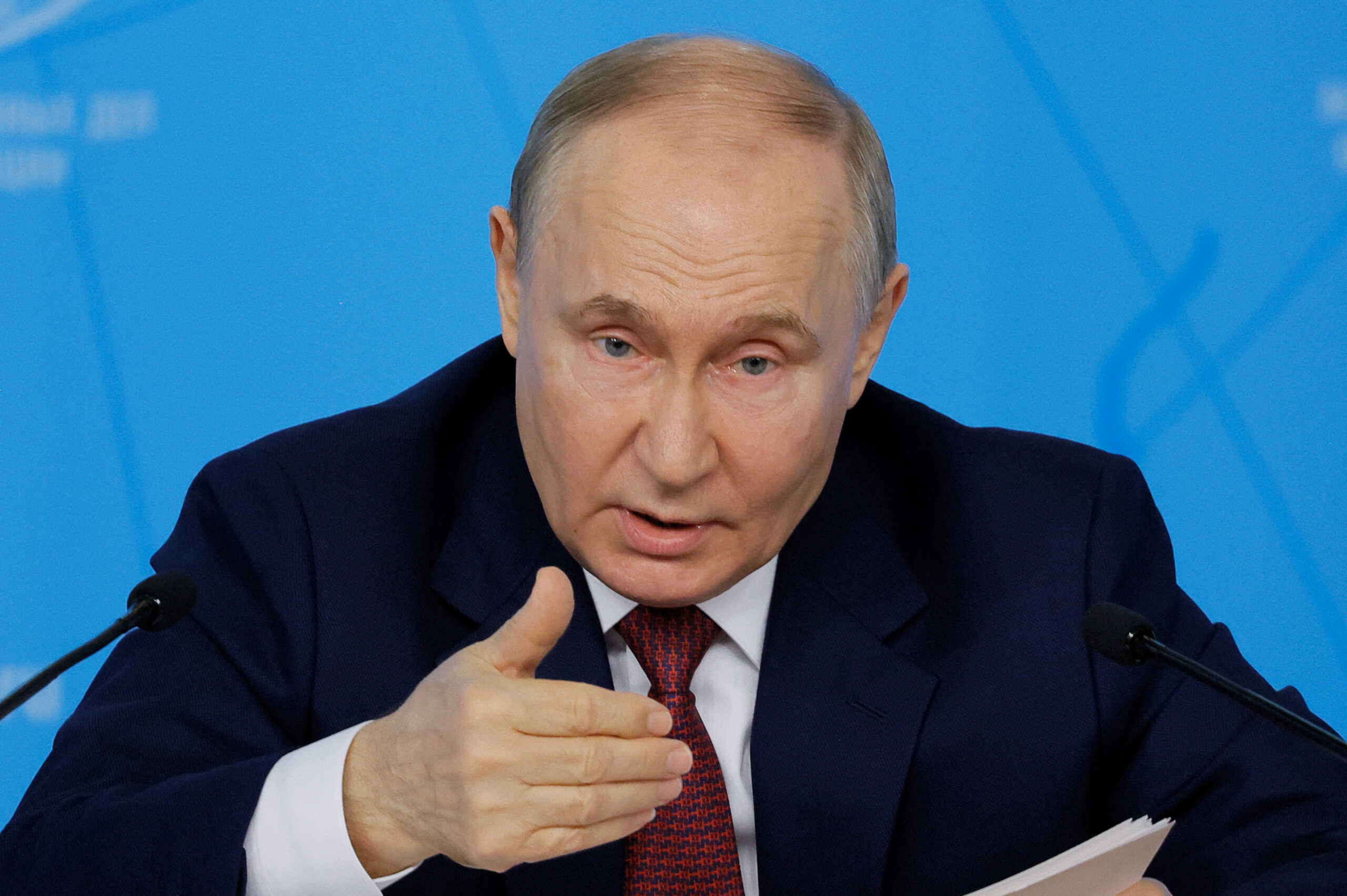 Russia's President Vladimir Putin delivers a speech during a meeting with the leadership of the Russian foreign ministry in Moscow, Russia June 14, 2024. REUTERS