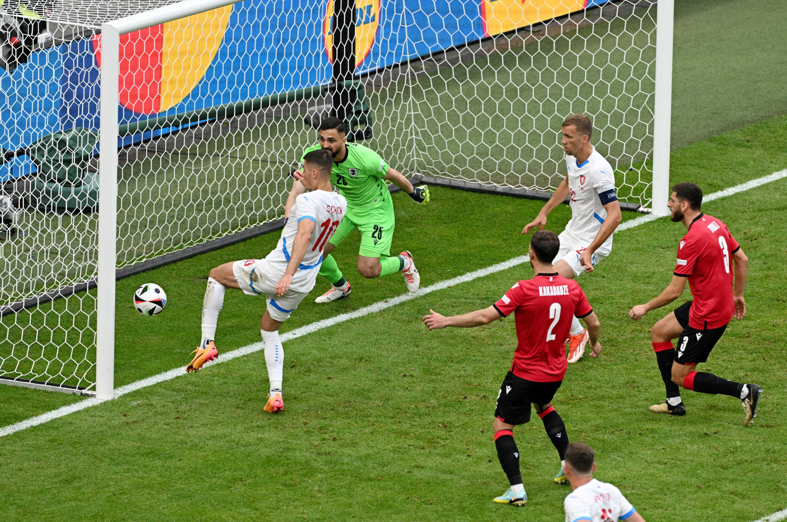 Soccer Football - Euro 2024 - Group F - Georgia v Czech Republic - Hamburg Volksparkstadion, Hamburg, Germany - June 22, 2024 Czech Republic's Patrik Schick scores their first goal REUTERS