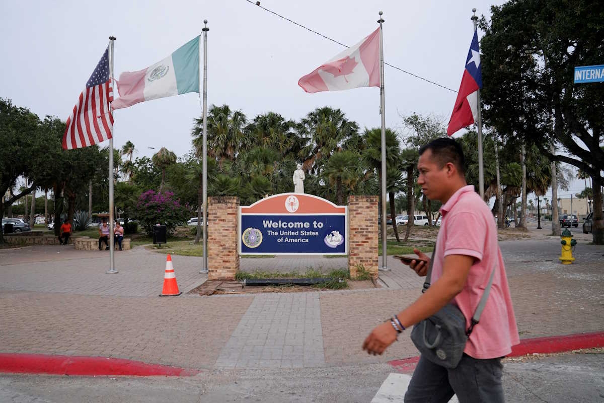 A welcome sign is pictured near the port of entry after U.S. President Joe Biden announced a sweeping border security enforcement effort, in Brownsville, Texas, U.S. June 4, 2024. REUTERS