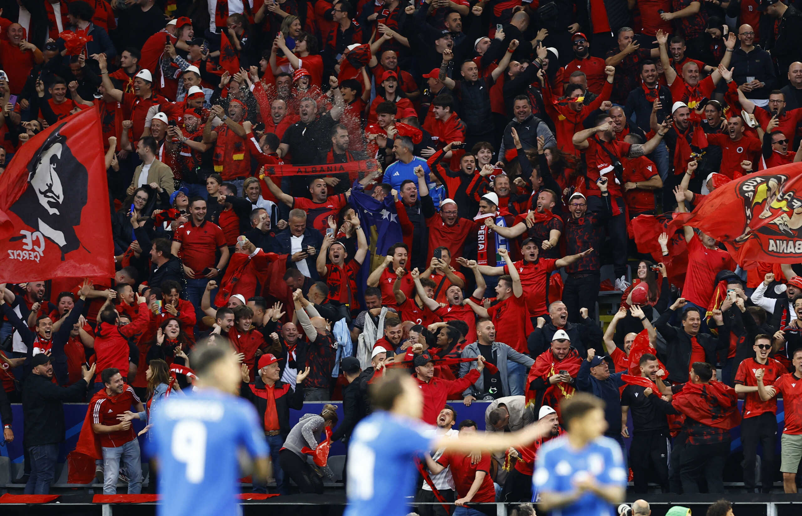 Soccer Football - Euro 2024 - Group B - Italy v Albania - Dortmund BVB Stadion, Dortmund, Germany - June 15, 2024 Albania fans celebrate after Nedim Bajrami scores their first goal REUTERS