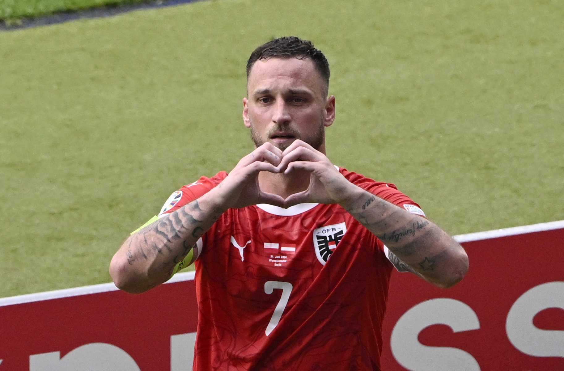 Soccer Football - Euro 2024 - Group D - Poland v Austria - Berlin Olympiastadion, Berlin, Germany - June 21, 2024 Austria's Marko Arnautovic celebrates scoring their third goal REUTERS