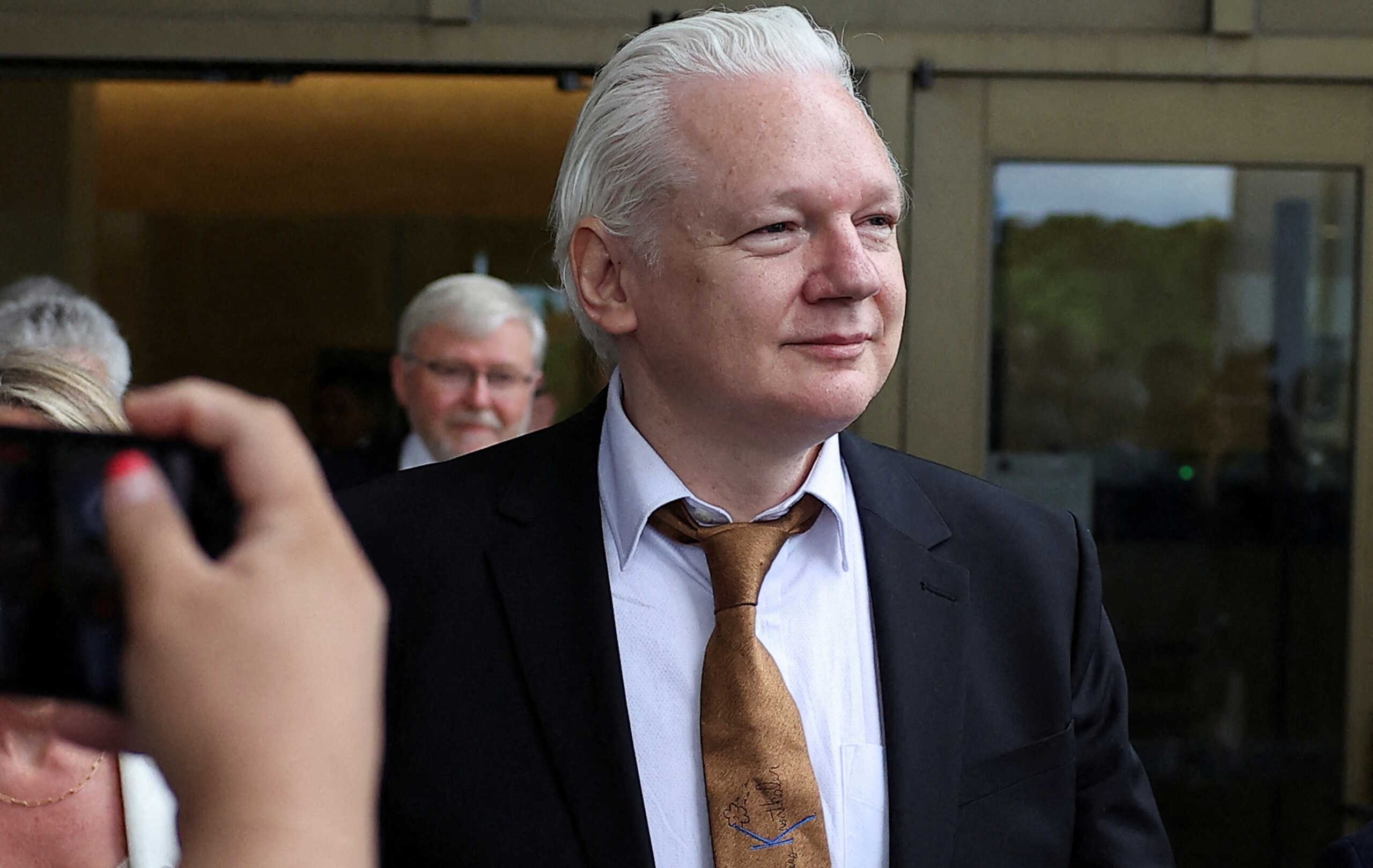 WikiLeaks founder Julian Assange walks outside United States District Court following a hearing, in Saipan, Northern Mariana Islands, U.S., June 26, 2024. REUTERS