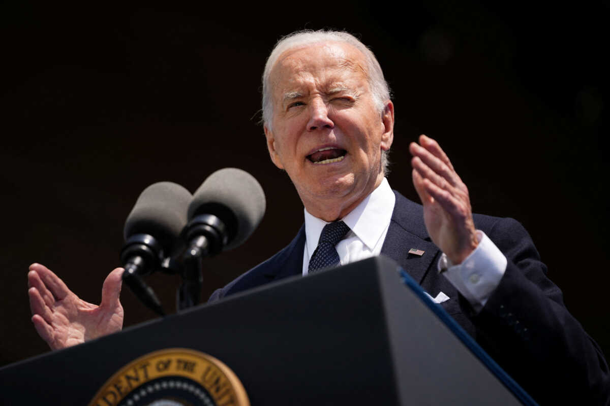 President Joe Biden delivers a speech during a commemorative ceremony to mark D-Day 80th anniversary, at the U.S. cemetery in Colleville-sur-Mer, Normandy, France June 6, 2024. Daniel Cole