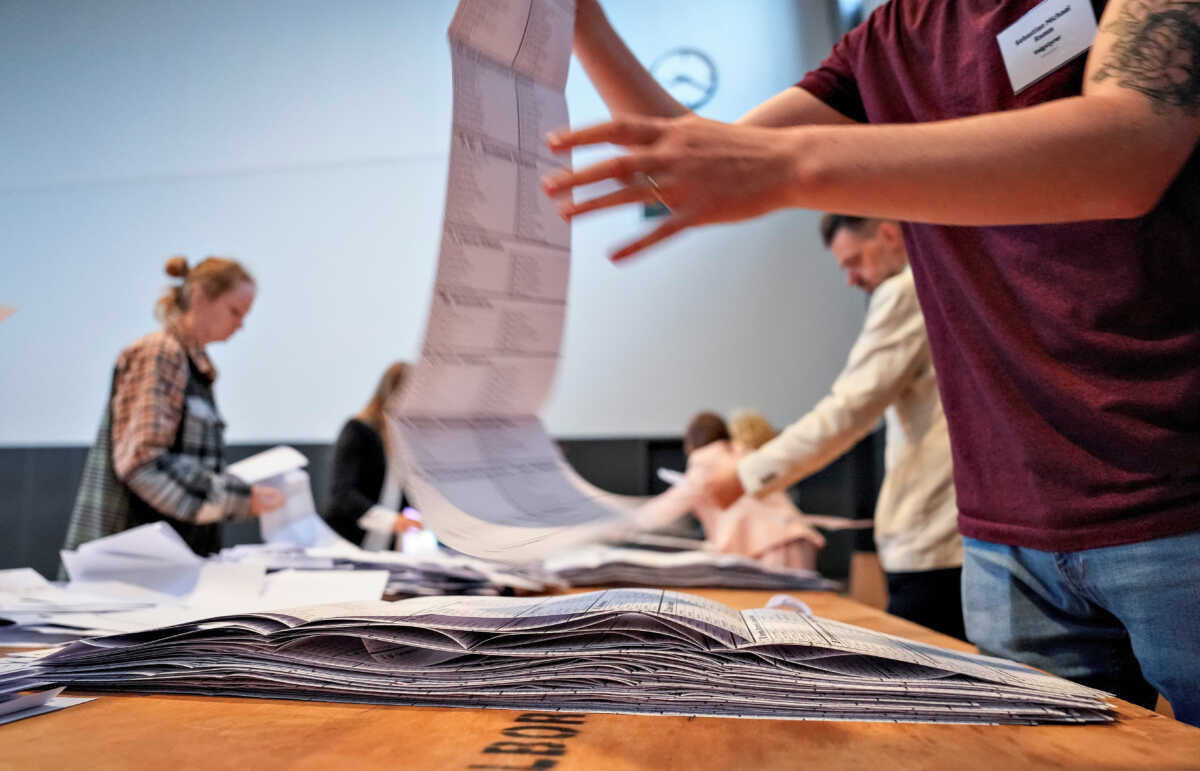 Poll workers count votes in Denmark's EU elections, in Aalborg, Denmark June 9, 2024.  Ritzau Scanpix