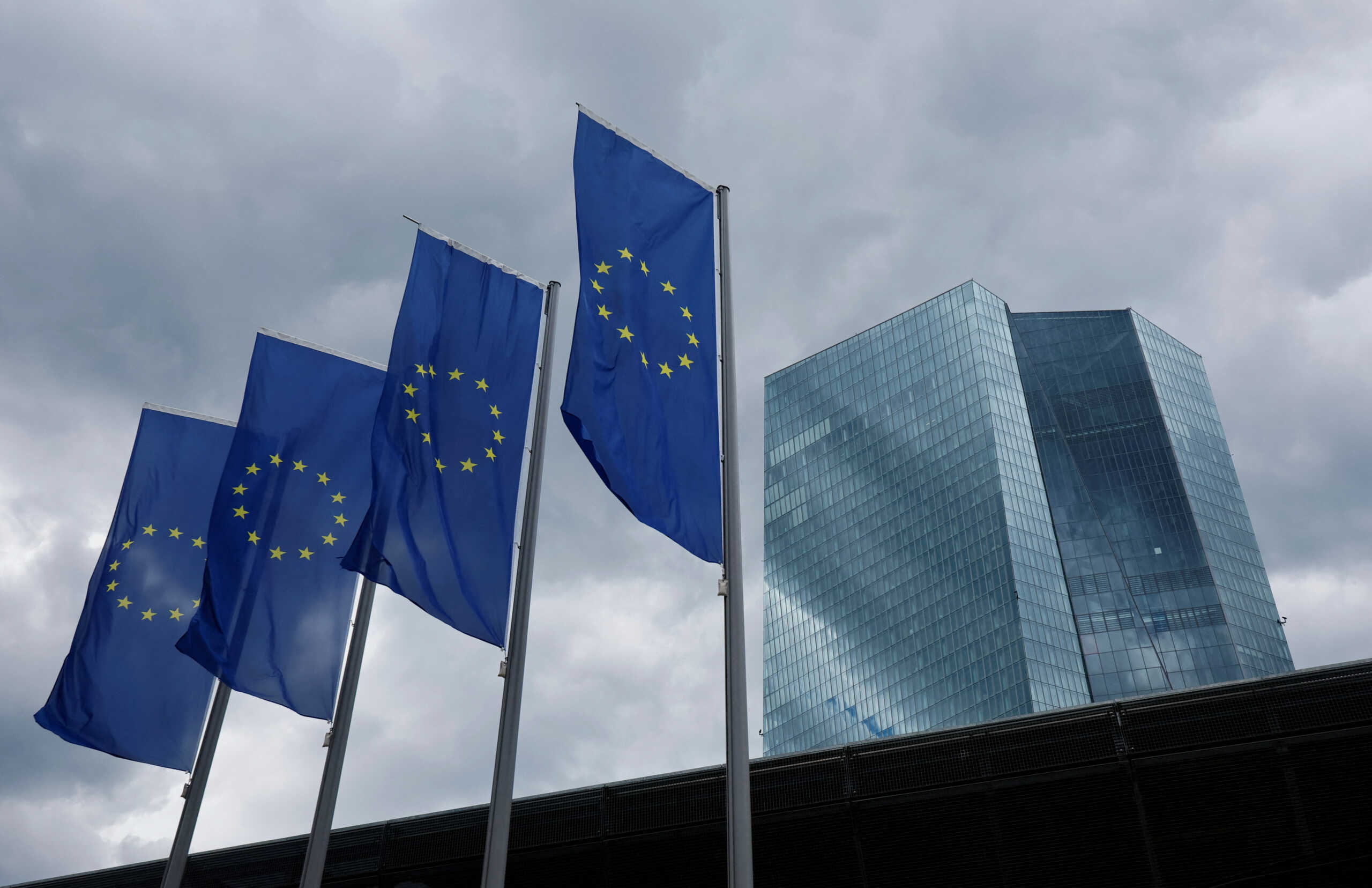 Dark clouds are seen over the building of the European Central Bank (ECB) before the ECB's monetary policy meeting in Frankfurt, Germany, June 6, 2024. REUTERS