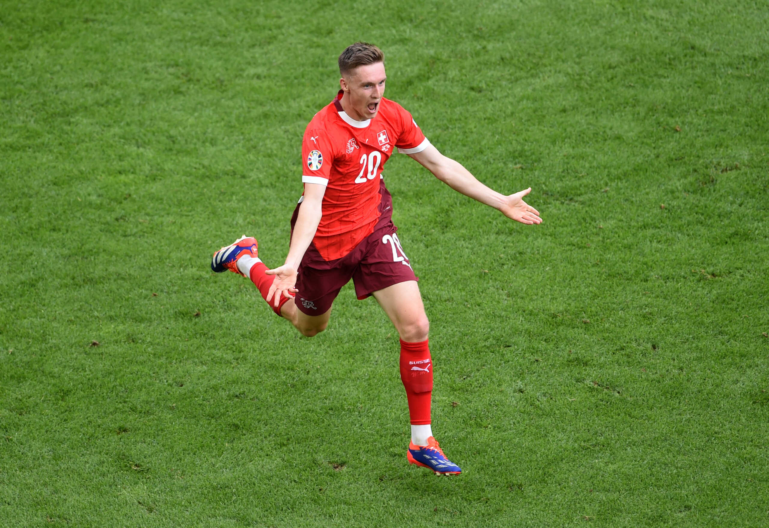 Soccer Football - Euro 2024 - Group A - Hungary v Switzerland - Cologne Stadium, Cologne, Germany - June 15, 2024 Switzerland's Michel Aebischer celebrates scoring their second goal REUTERS